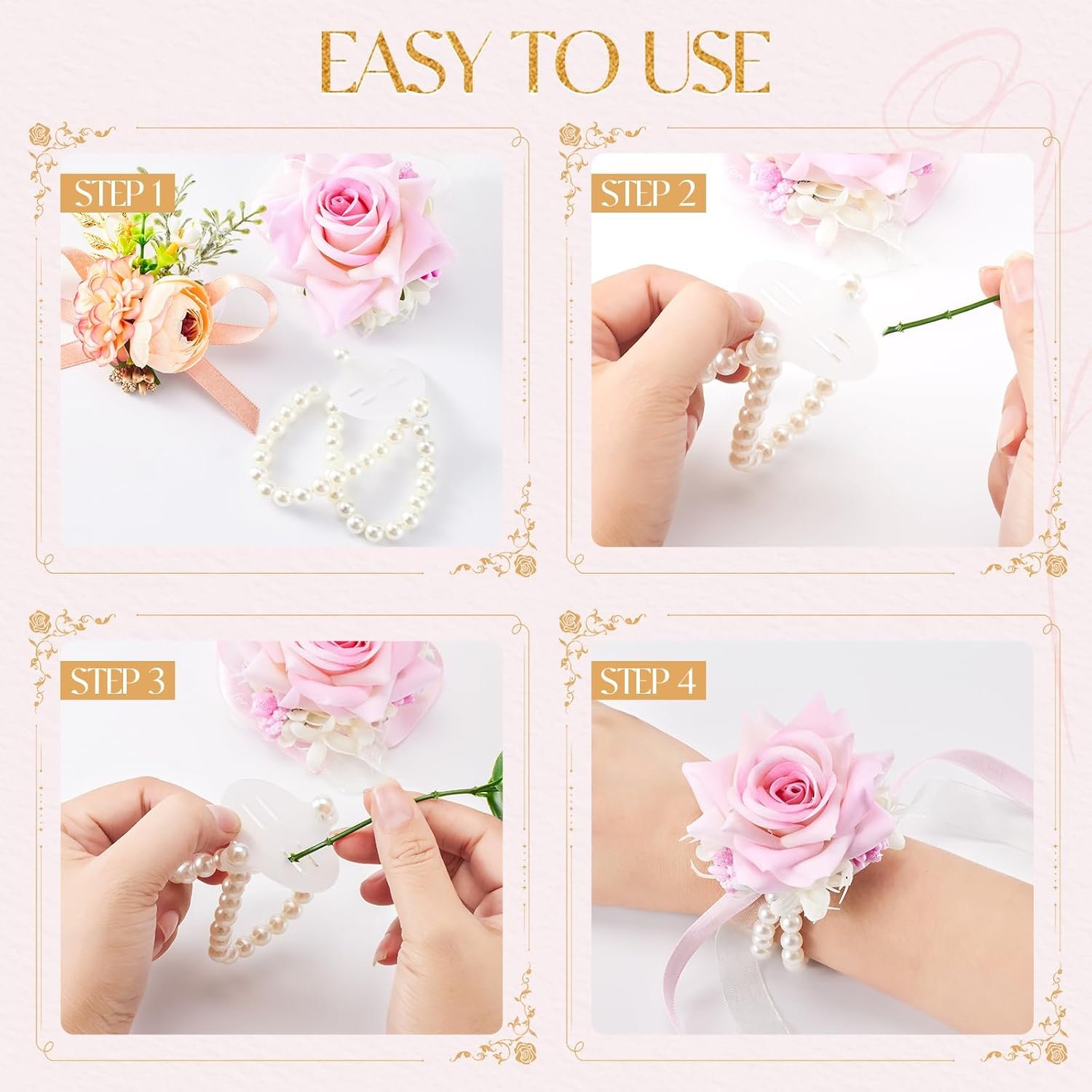 Wholesale 4 Pcs Elastic Pearl Wrist Corsage Bands Bracelets for Women Stretch DIY Prom Wedding Graduation Supplies - Supplier