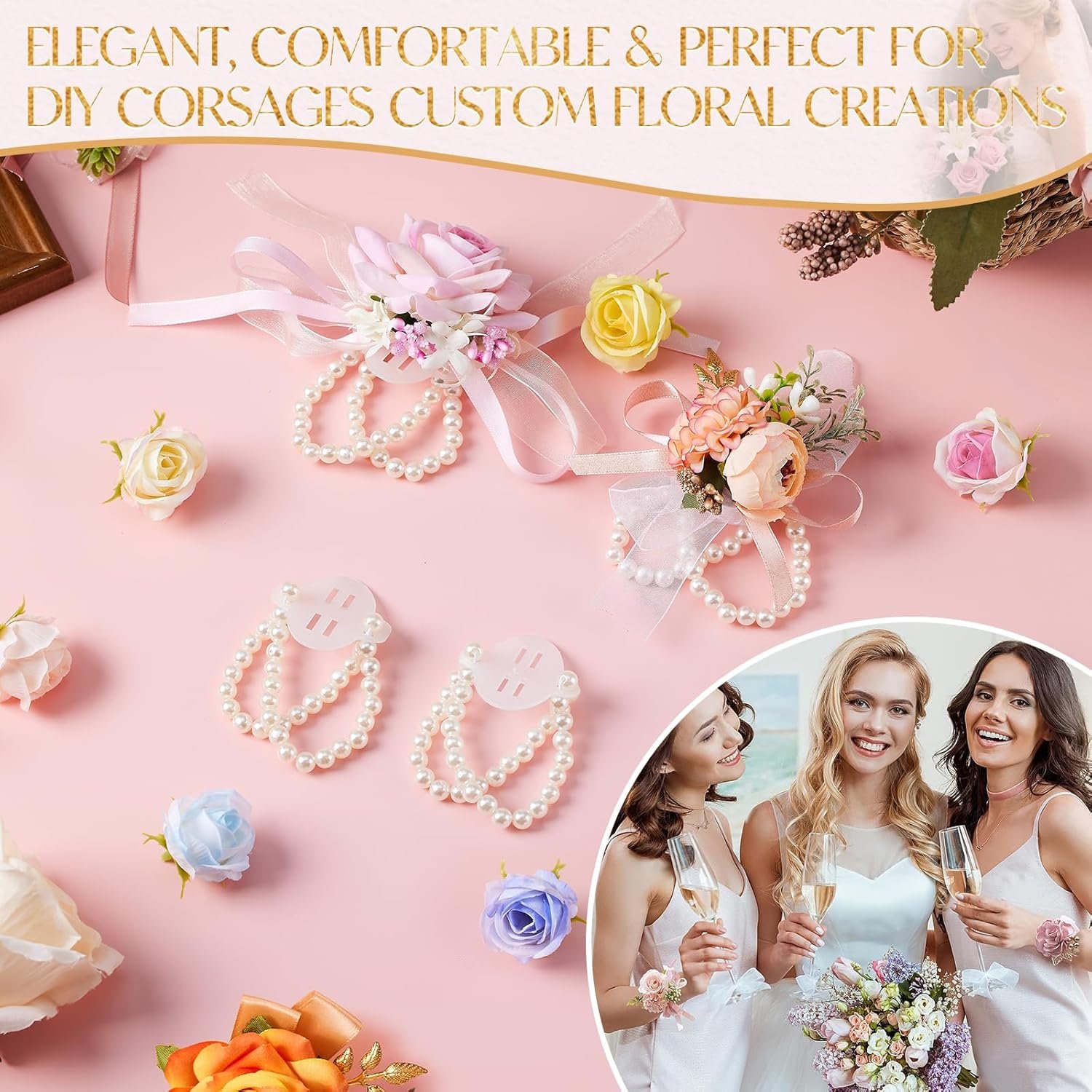 Wholesale 4 Pcs Elastic Pearl Wrist Corsage Bands Bracelets for Women Stretch DIY Prom Wedding Graduation Supplies - Supplier