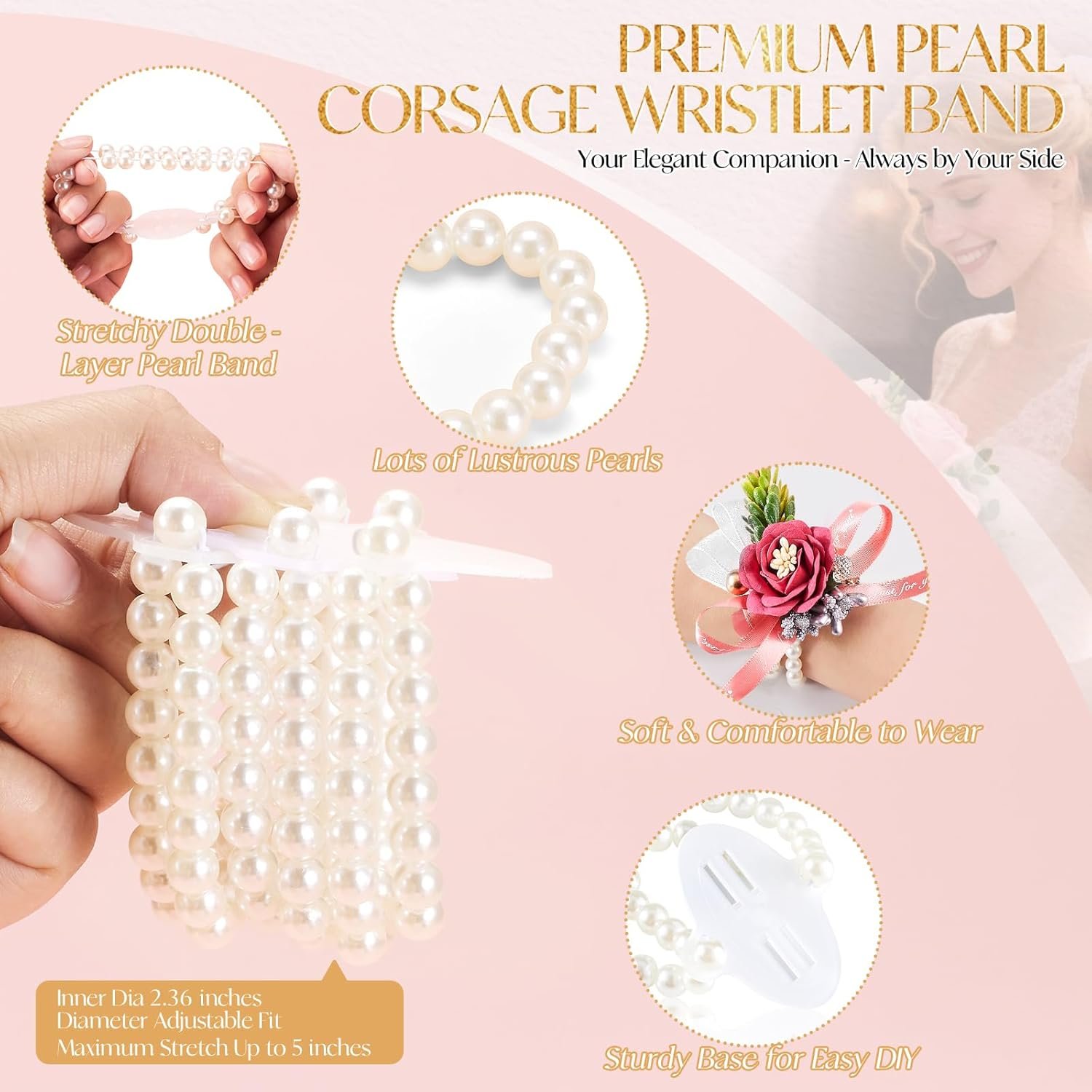 Wholesale 4 Pcs Elastic Pearl Wrist Corsage Bands Bracelets for Women Stretch DIY Prom Wedding Graduation Supplies - Supplier