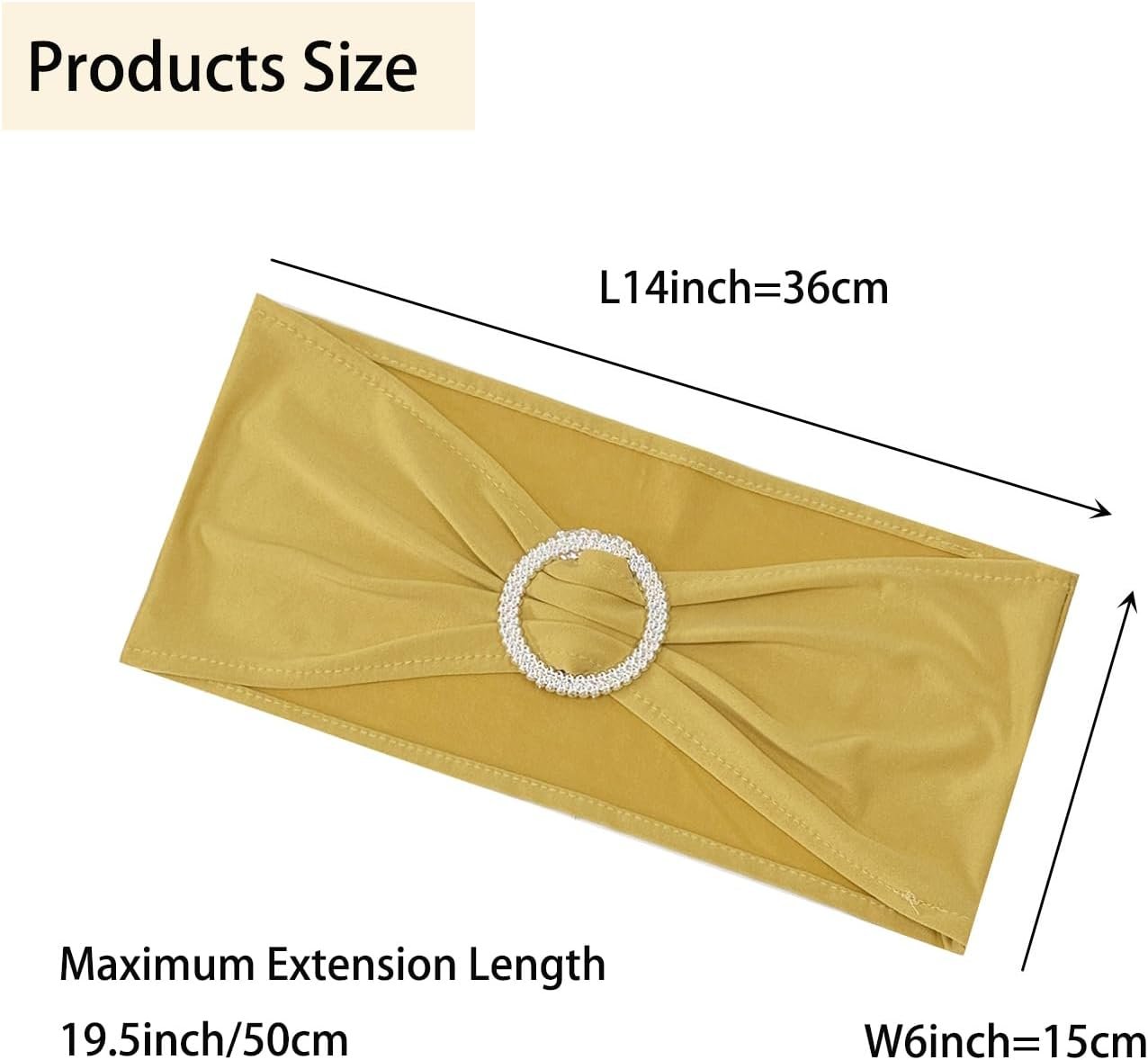 Wholesale 50PCS Spandex Stretch Chair Sashes Ties Bows with Buckle Slider for Wedding Party Banquet Decoration Gold Supplier