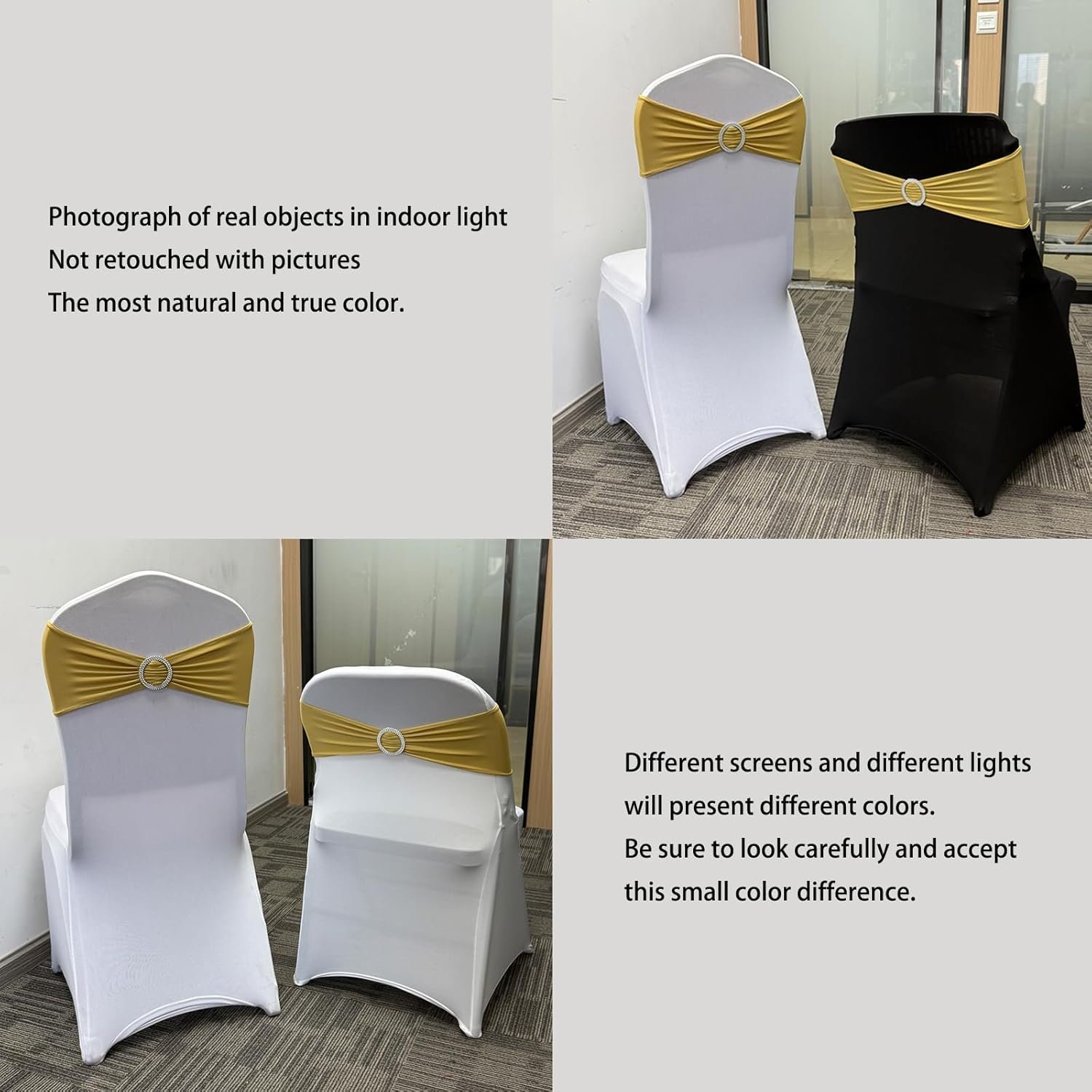 Wholesale 50PCS Spandex Stretch Chair Sashes Ties Bows with Buckle Slider for Wedding Party Banquet Decoration Gold Supplier