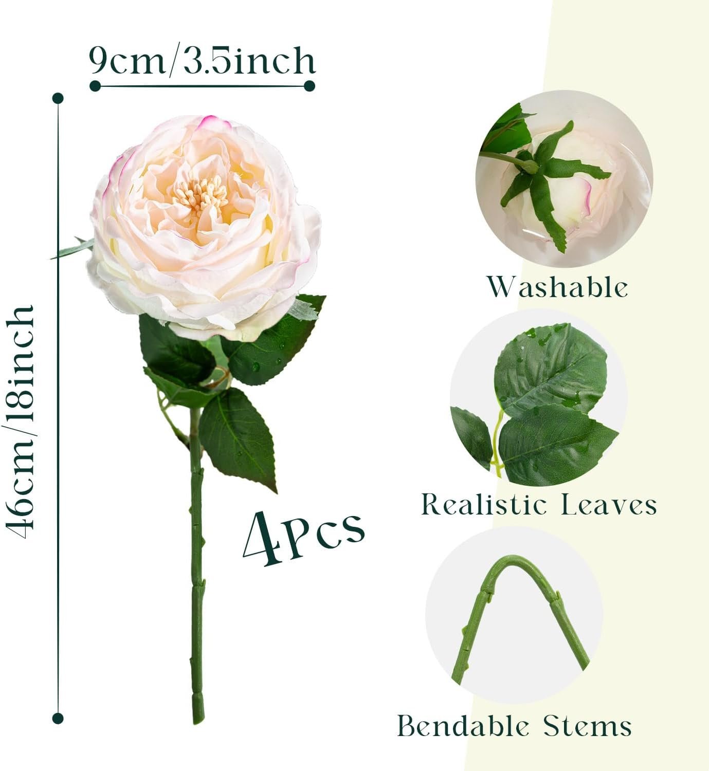 Wholesale 4 Pcs 3.5'' Big Bloom Real Touch Peony Latex Artificial Flowers with Stems Edge Pink Wedding Bouquet Party Home Decor Supplier