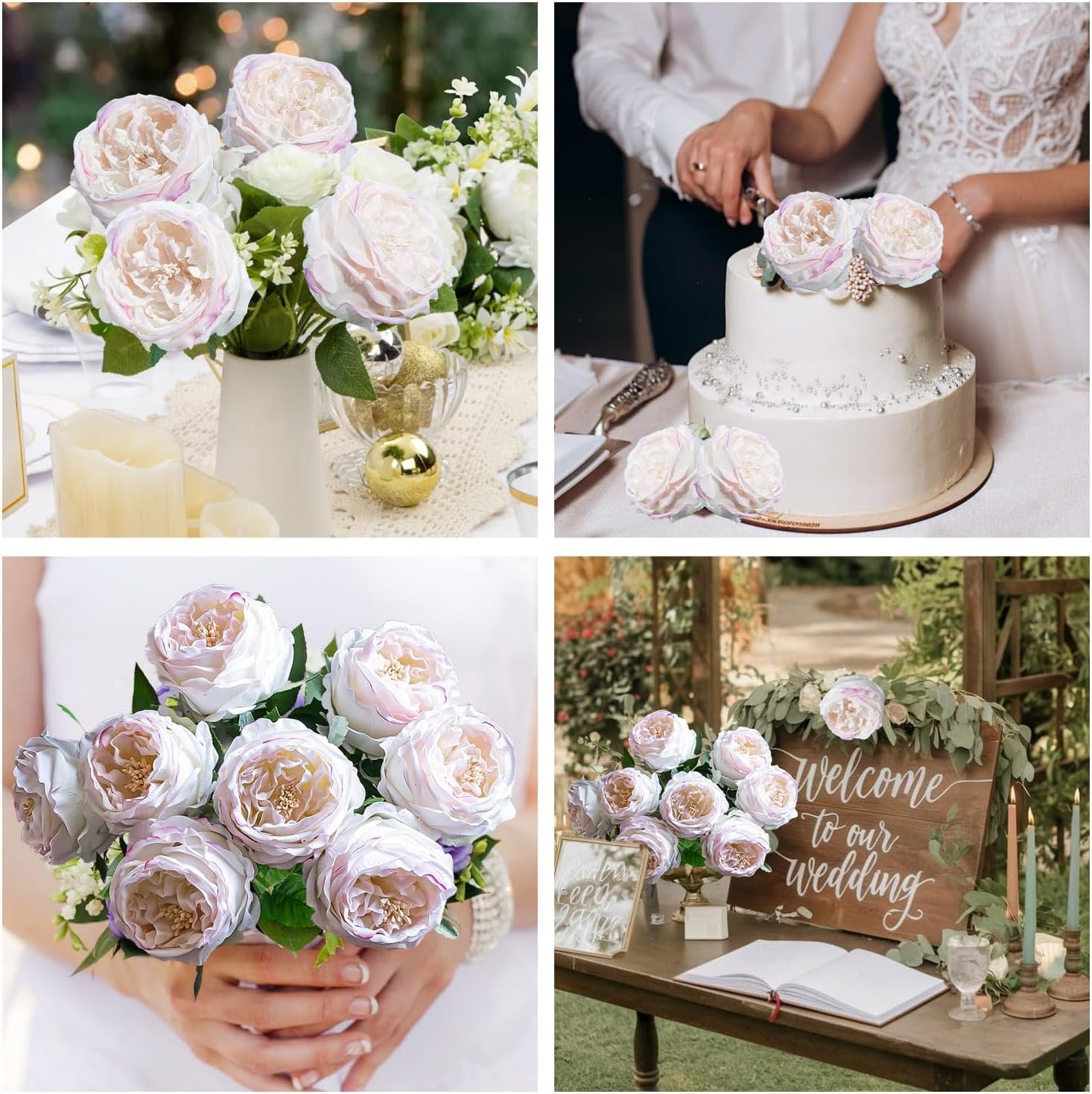 Wholesale 4 Pcs 3.5'' Big Bloom Real Touch Peony Latex Artificial Flowers with Stems Edge Pink Wedding Bouquet Party Home Decor Supplier