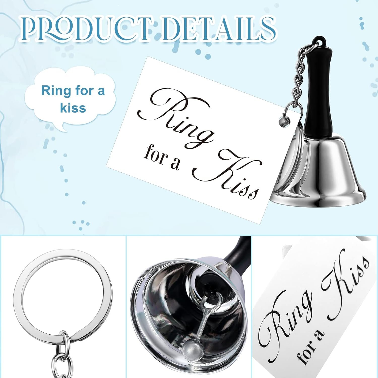 Wholesale 24 Set Mini Kissing Wedding Bells Ring for a Kiss with Tags Bulk Reception Decorations Goody Bags Party Supplies Silver Supplier