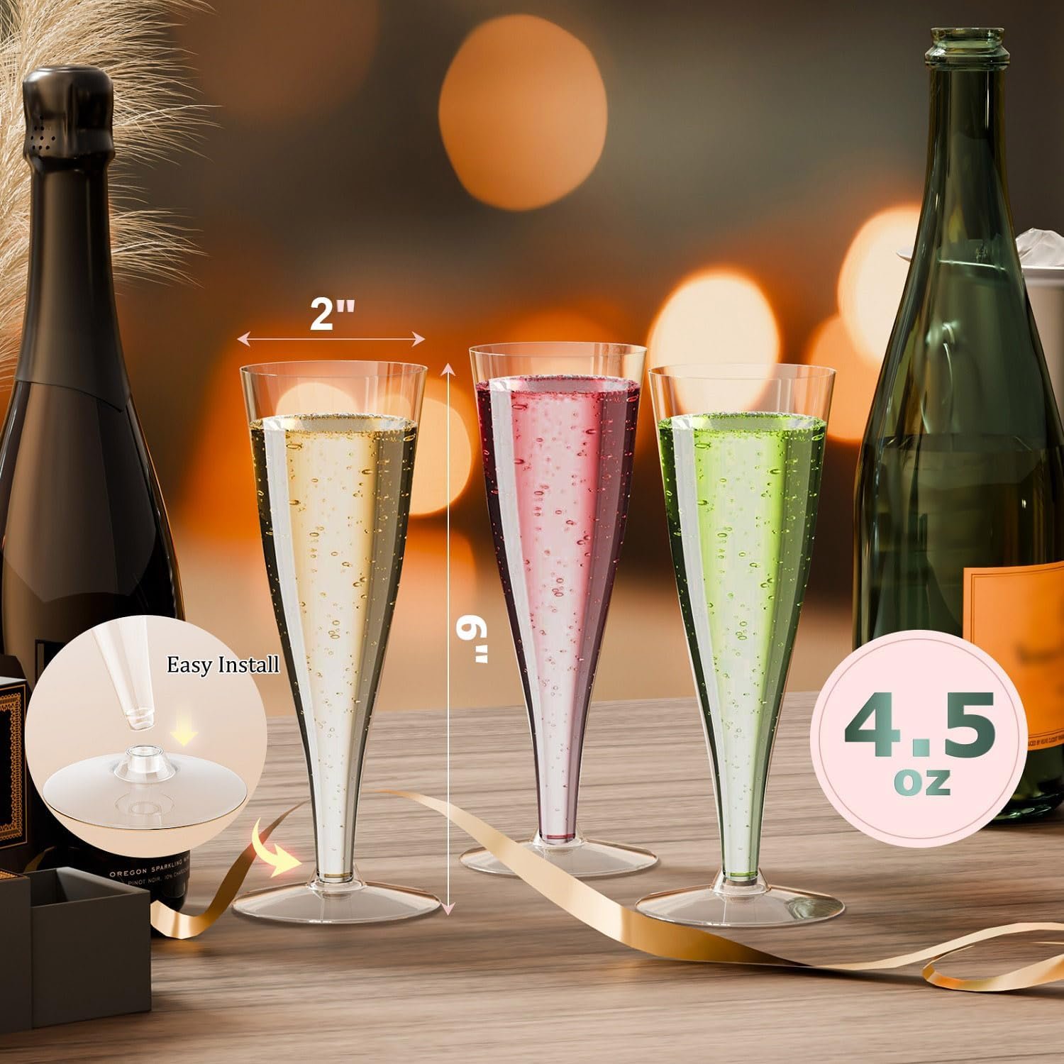 Wholesale 40 Pack 4.5oz Clear Plastic Disposable Champagne Flutes Mimosa Cocktail Cups Wedding Party Supplies Copas De Plastico Para Brindis Supplier