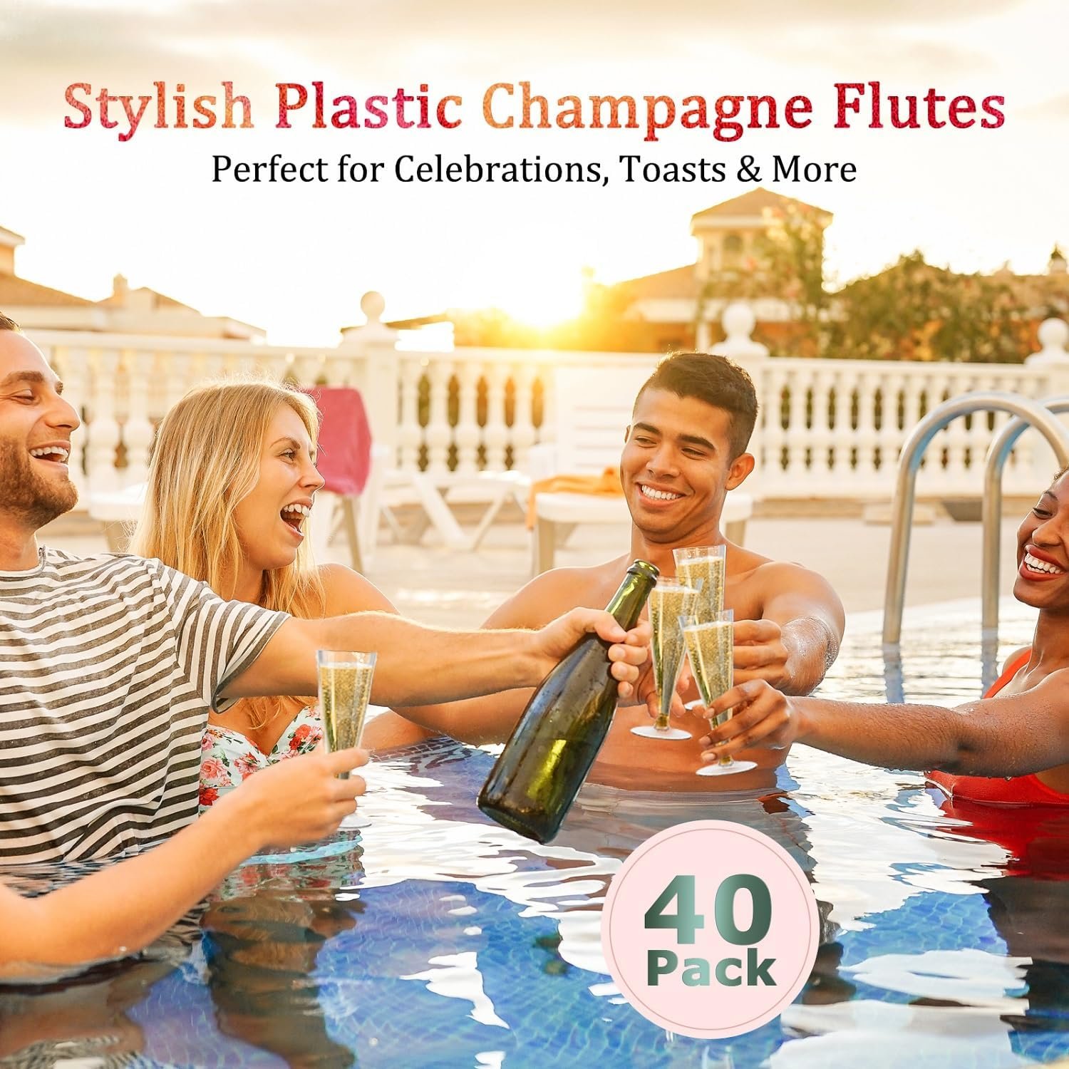 Wholesale 40 Pack 4.5oz Clear Plastic Disposable Champagne Flutes Mimosa Cocktail Cups Wedding Party Supplies Copas De Plastico Para Brindis Supplier