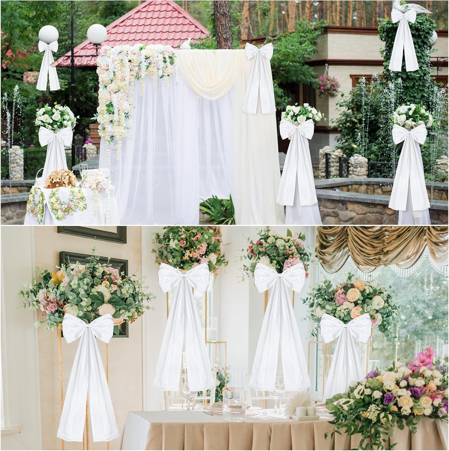 Wholesale Large Wedding Pew Bows with Long Tails 12 x 29.5 Inch Satin Ribbon Aisle Background Decor for Bridal Shower Reception Ceremony White 12 Pcs Supplier