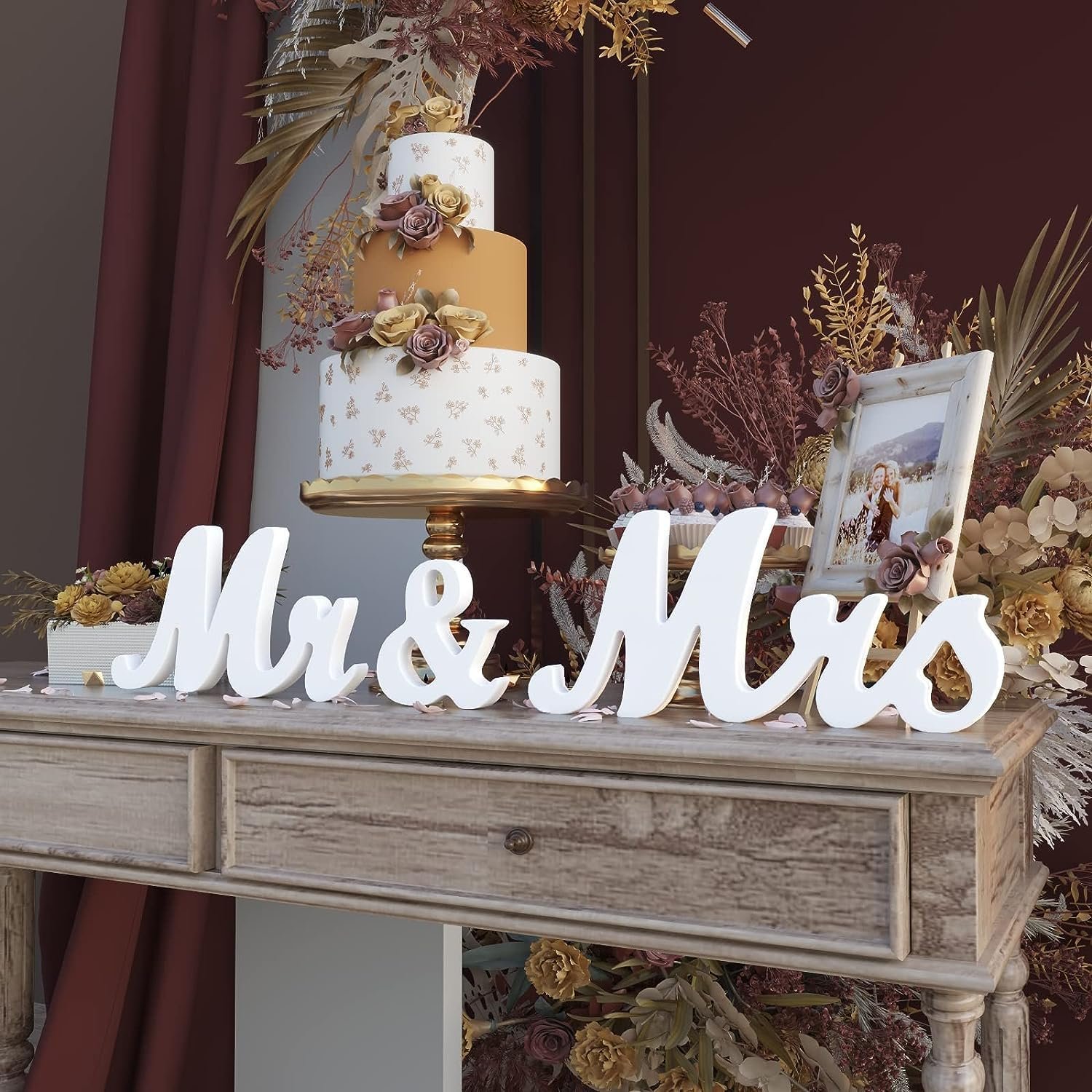 Wholesale Large White Wooden Mr and Mrs Sign with Just Married Banner Wedding Table Anniversary Decorations Supplier