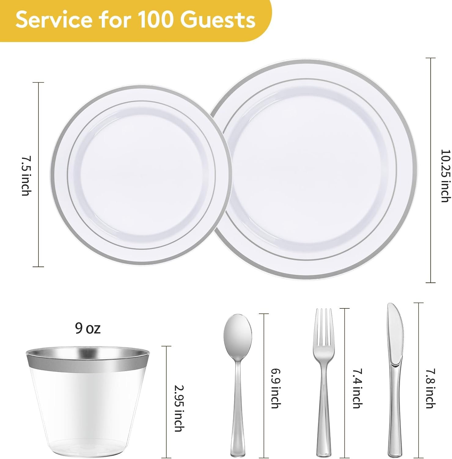 Wholesale 600 Piece Disposable Silver Plates Dinnerware Set for 100 Guests 100 Dinner Plates 100 Salad Plates 100 Spoons 100 Forks 100 Knives 100 Cups Supplier Wholesale 600 Piece Disposable Silver Plates Dinnerware Set for 100 Guests 100 Dinner Plates 100 Salad Plates 100 Spoons 100 Forks 100 Knives 100 Cups Supplier