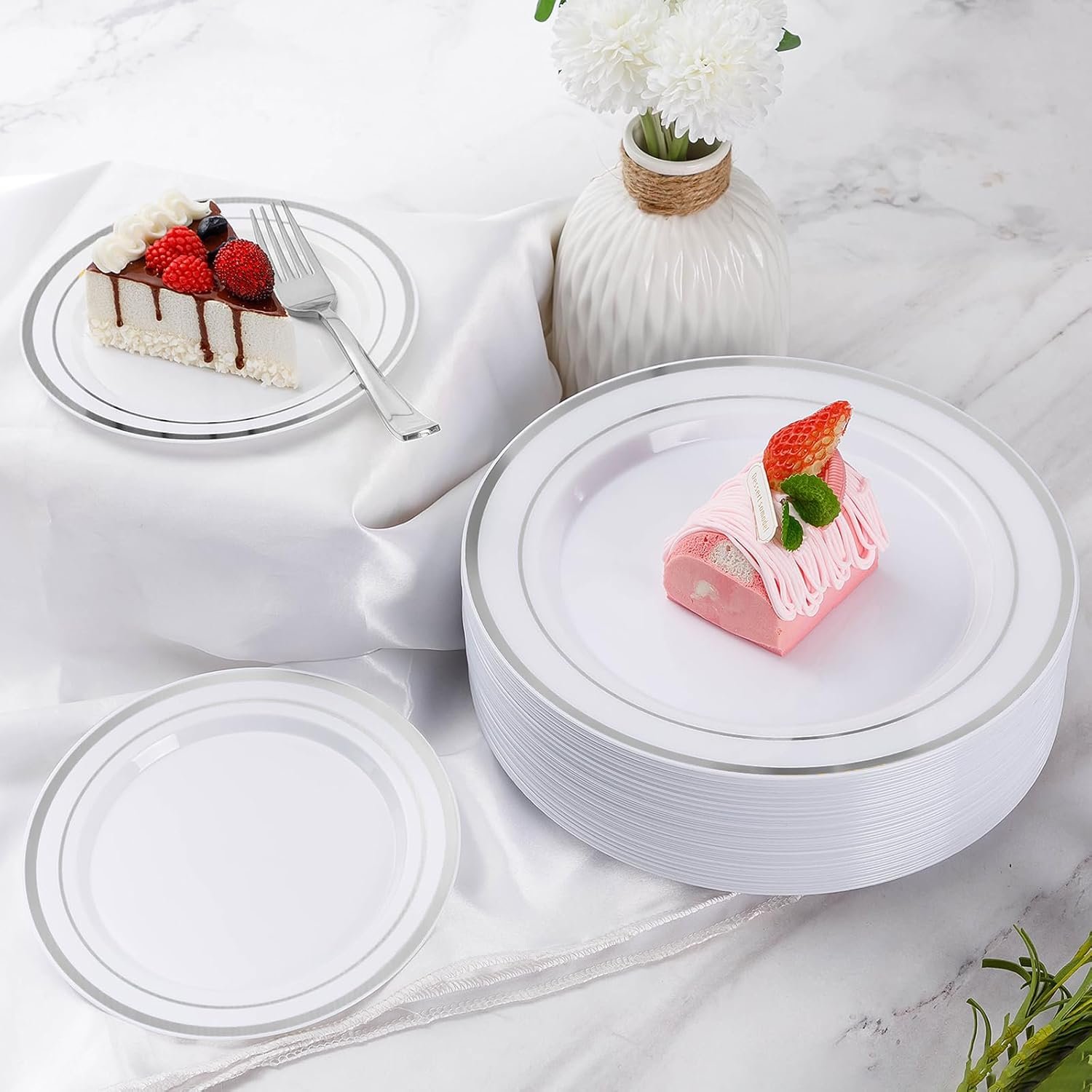 Wholesale 600 Piece Disposable Silver Plates Dinnerware Set for 100 Guests 100 Dinner Plates 100 Salad Plates 100 Spoons 100 Forks 100 Knives 100 Cups Supplier Wholesale 600 Piece Disposable Silver Plates Dinnerware Set for 100 Guests 100 Dinner Plates 100 Salad Plates 100 Spoons 100 Forks 100 Knives 100 Cups Supplier