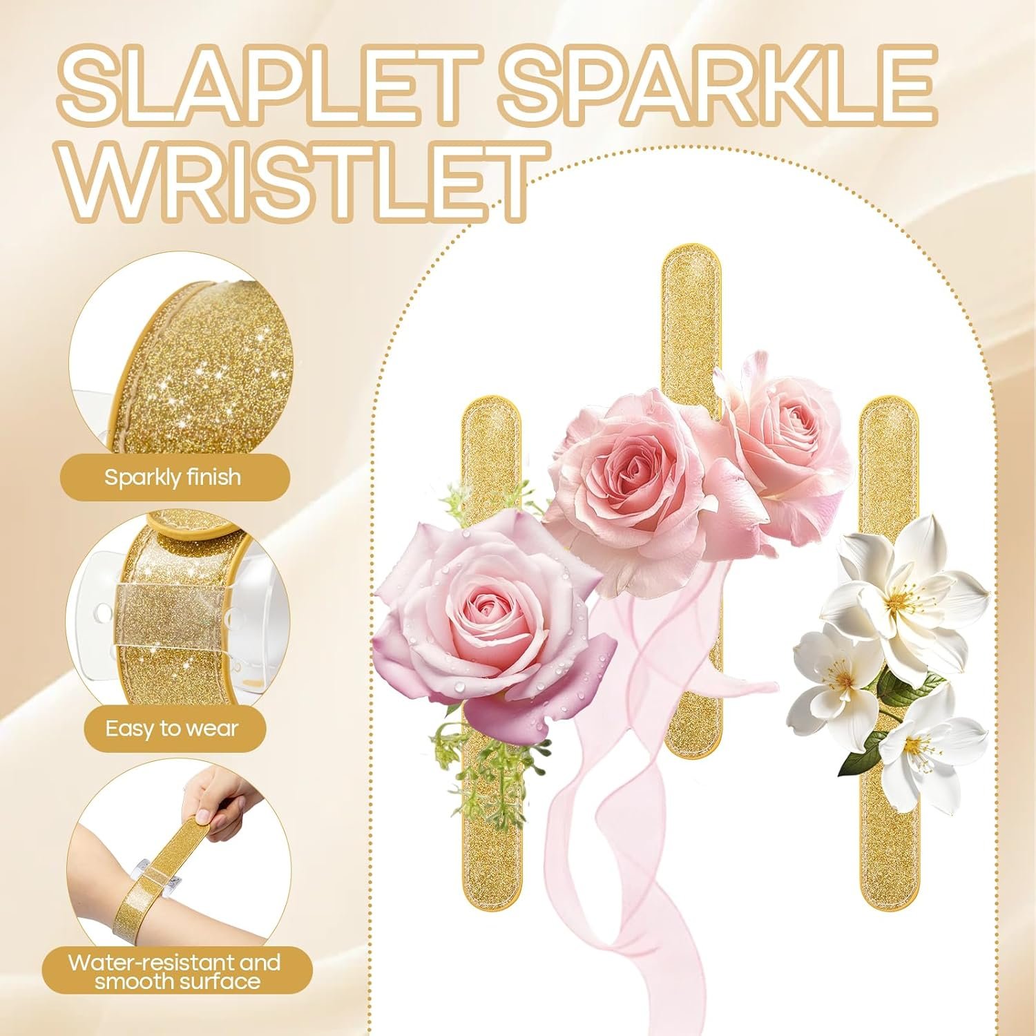 Wholesale Corsage Wristlet Set of 6 Gold Slap Bracelet Bands with Acrylic Base Comfortable for DIY Crafting Elegant for Wedding Prom Party Photoshoot No Flowers Included Supplier