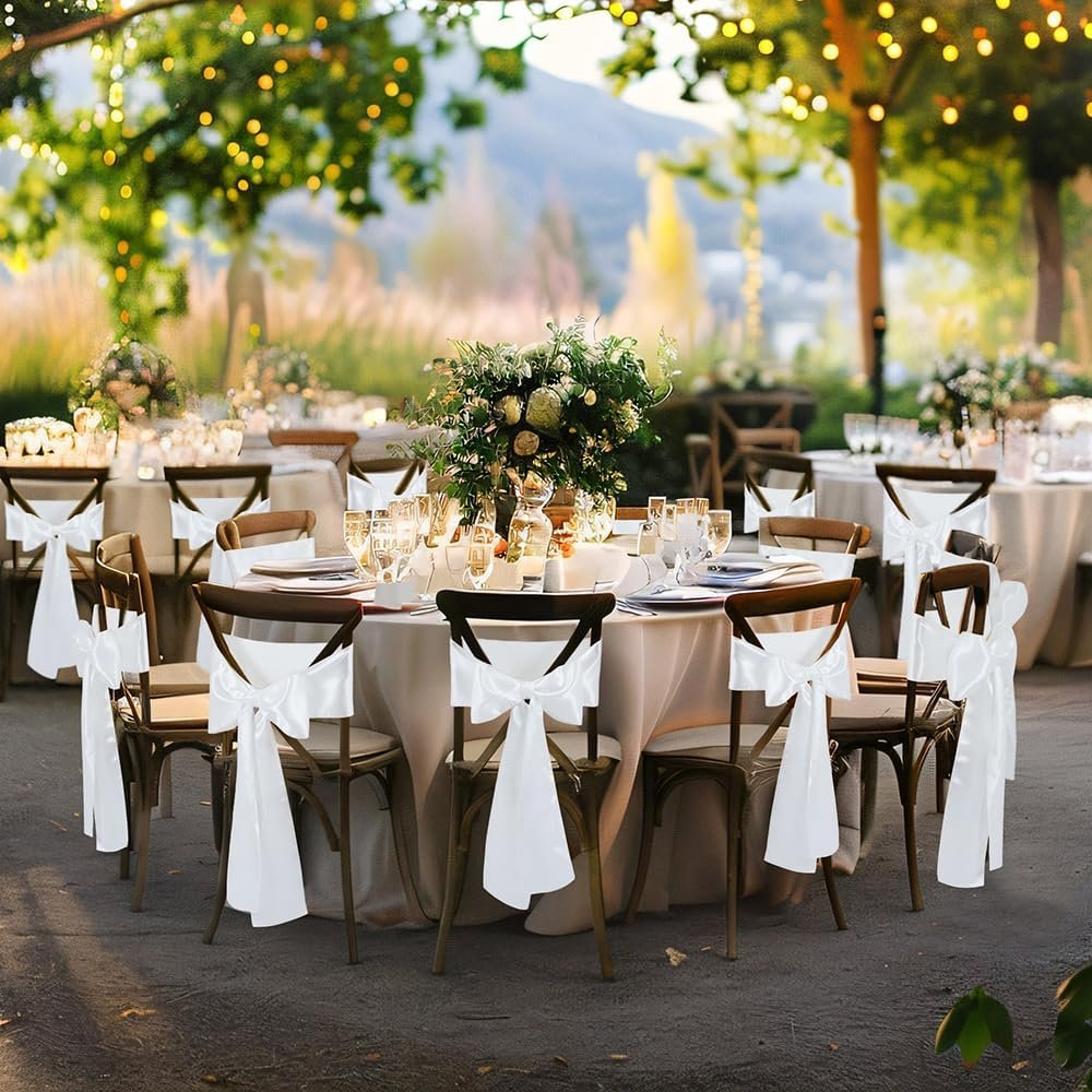 Wholesale 10 Pcs White Satin Chair Sashes Bows Universal Chair Covers 6 x 108 inch for Wedding Reception Events Banquets Party Hotel Decor Supplier