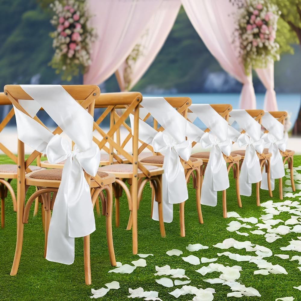 Wholesale 10 Pcs White Satin Chair Sashes Bows Universal Chair Covers 6 x 108 inch for Wedding Reception Events Banquets Party Hotel Decor Supplier