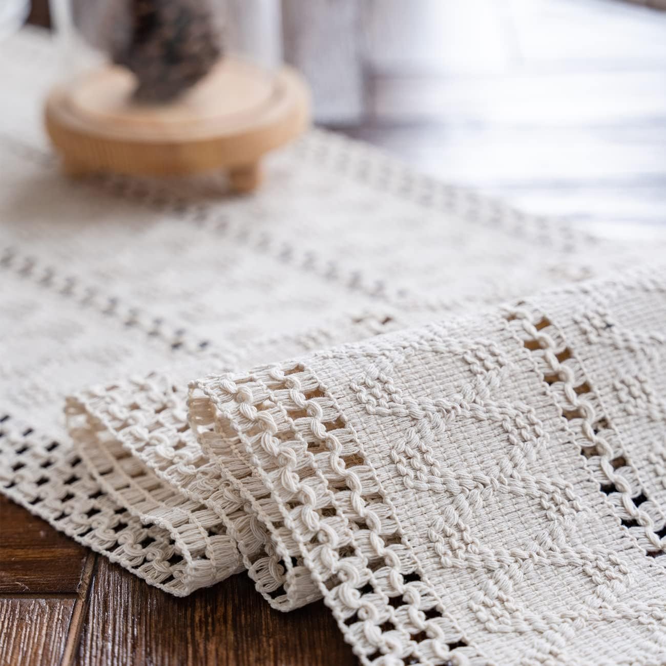 Wholesale Macrame Table Runner Cream Beige Boho with Tassels Hand Woven Cotton Rustic Farmhouse for Bohemian Kitchen Dining (12x71in) Supplier