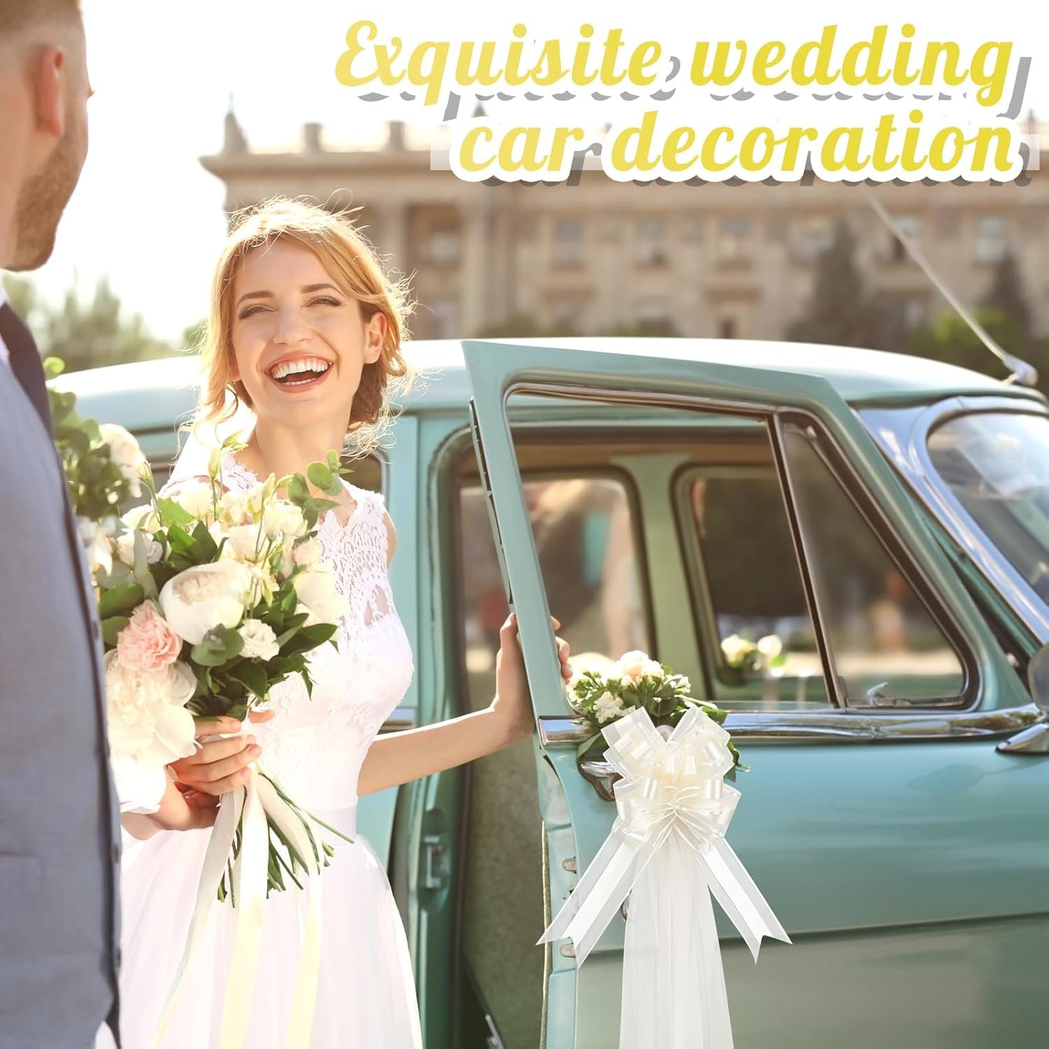 Wholesale 12 Set Large Wedding Pew Bows with Long Tulle Tails Church Chair Aisle Wedding Car Decor Big Bows for Bridal Shower Reception Birthday Anniversary (Champagne) Supplier