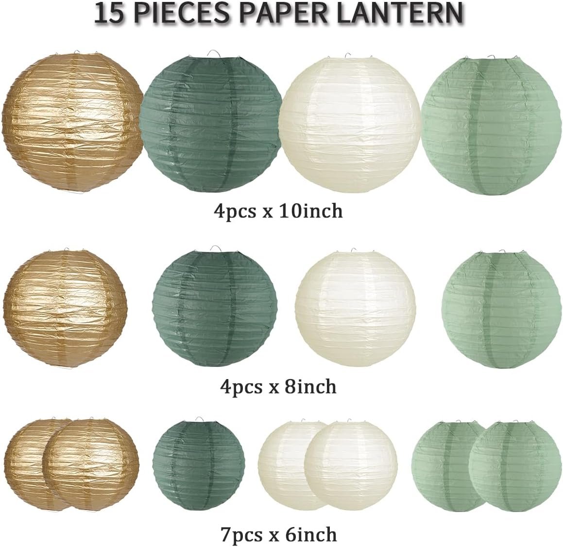 Wholesale Decorative Round Hanging Paper Lanterns Sage Green Gold Ivory 15pcs Wedding Bridal Shower Birthday Party Supplies Supplier