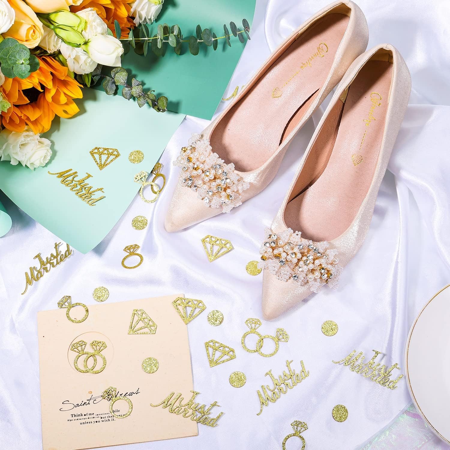 Wholesale 300pcs Gold Wedding Confetti Just Married Diamond Ring Dots Bridal Shower Bachelor Party Table Decorations Supplier