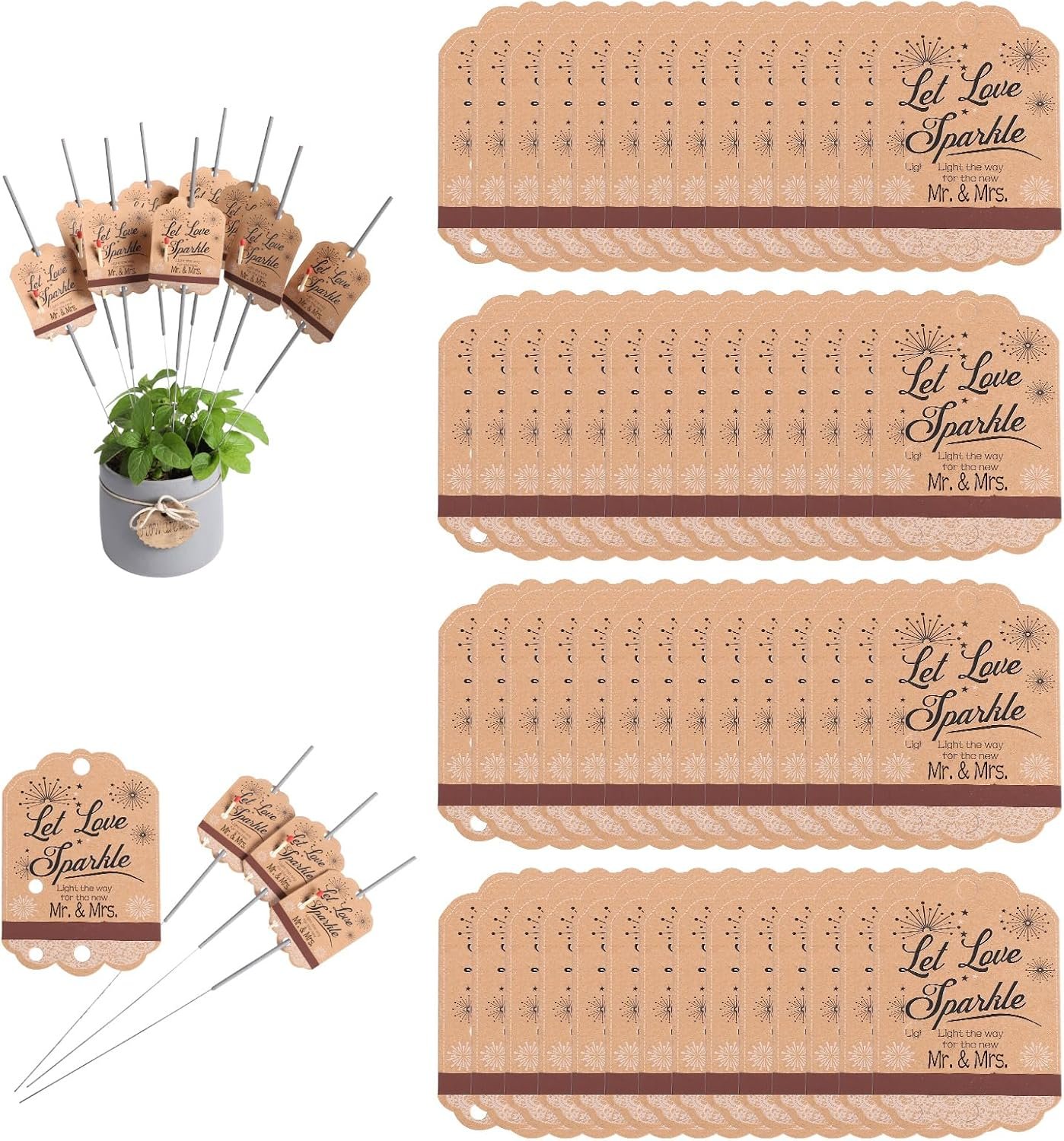 Wedding Favors for Guests Bulk 100 Pcs Rustic White Lace Wedding Sparkler Tags with Match Holder and Striker Send Off Exit Tags for Weddings,Rustic Weddings Ideas Decor,Recuerdos De Boda