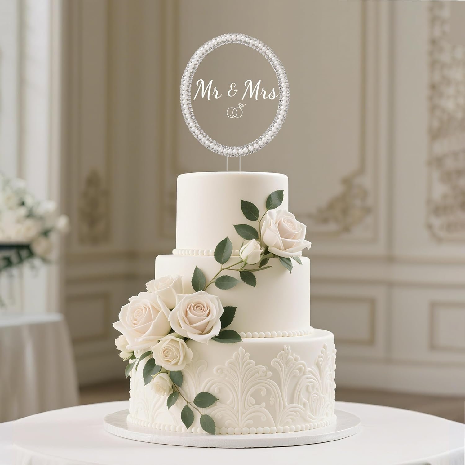 Wholesale Mr and Mrs Oval Cake Topper Rhinestones Pearls Wedding Engagement Bridal Anniversary Decor Supplier