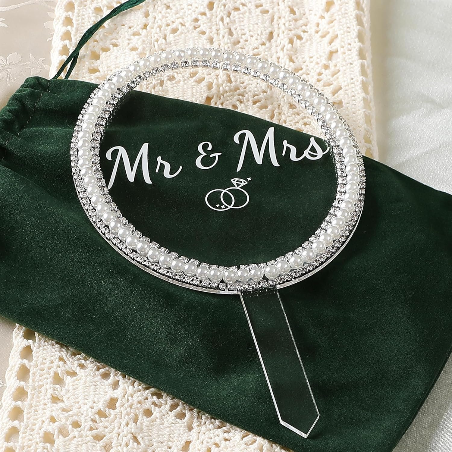 Wholesale Mr and Mrs Oval Cake Topper Rhinestones Pearls Wedding Engagement Bridal Anniversary Decor Supplier