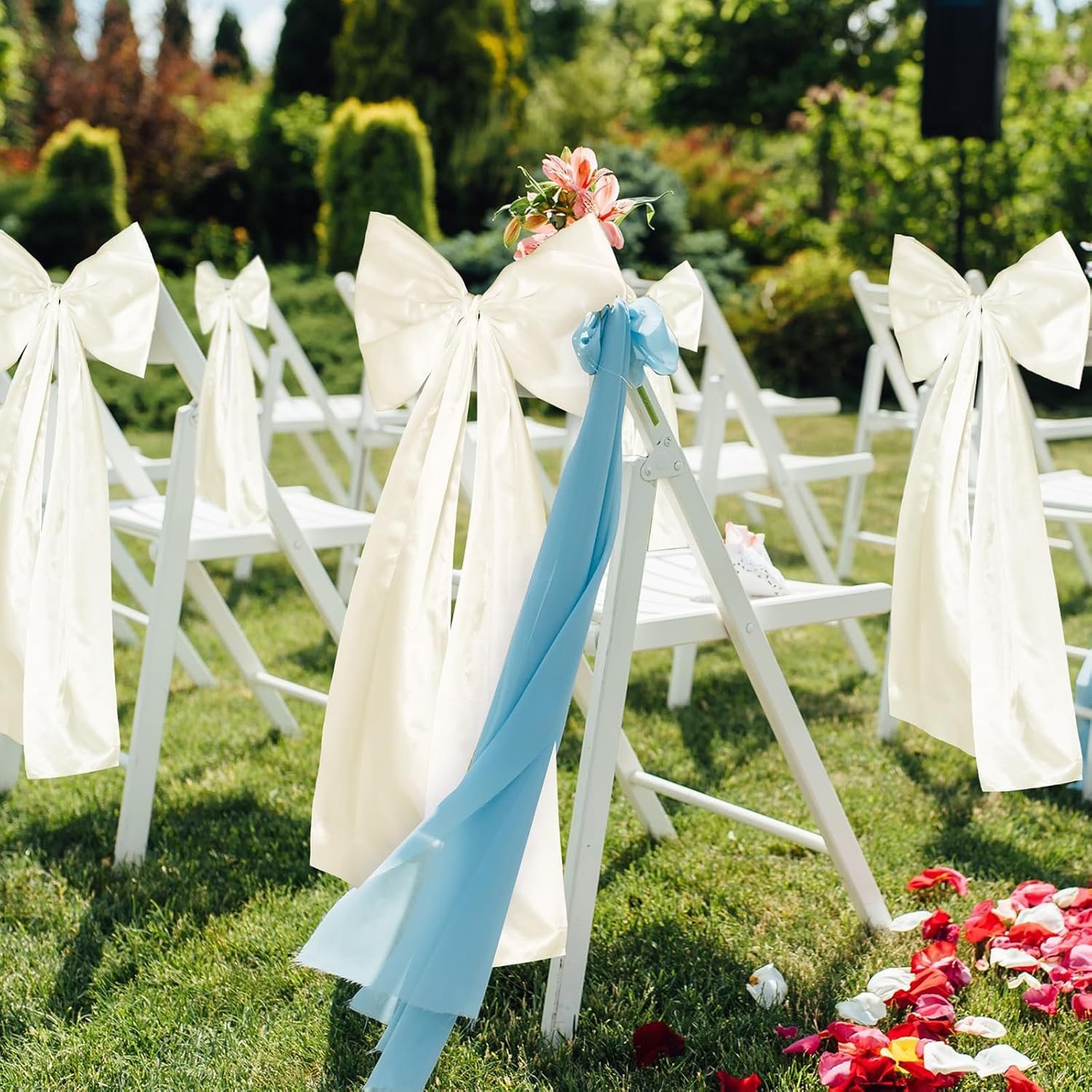 Wholesale Large Wedding Pew Bows with Long Tails 12 x 29.5 Inch Satin Ribbon Aisle Background Decor for Bridal Shower Reception Ceremony Champagne 12 Pcs Supplier