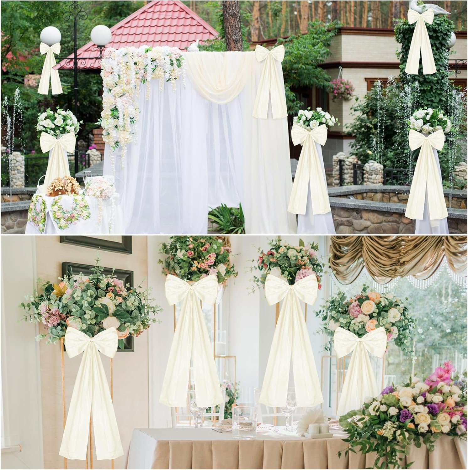 Wholesale Large Wedding Pew Bows with Long Tails 12 x 29.5 Inch Satin Ribbon Aisle Background Decor for Bridal Shower Reception Ceremony Champagne 12 Pcs Supplier