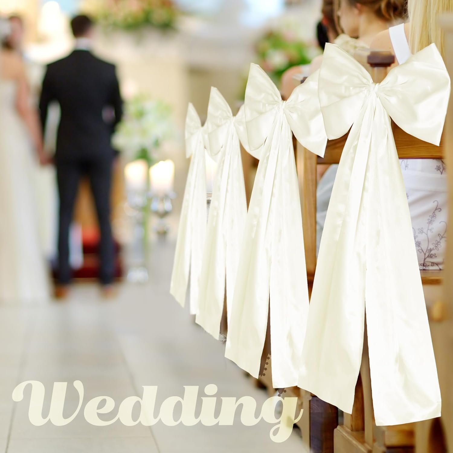 Wholesale Large Wedding Pew Bows with Long Tails 12 x 29.5 Inch Satin Ribbon Aisle Background Decor for Bridal Shower Reception Ceremony Champagne 12 Pcs Supplier