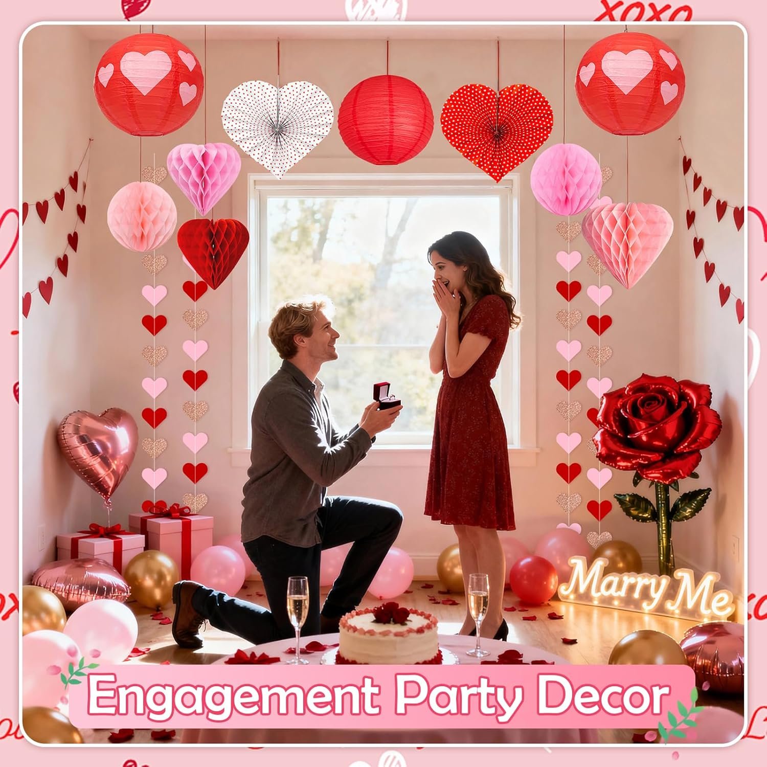 Wholesale 17 Pcs Valentines Day Hanging Ceiling Decorations Honeycomb Hearts Paper Fans Lanterns Red Pink for Office Party Supplier