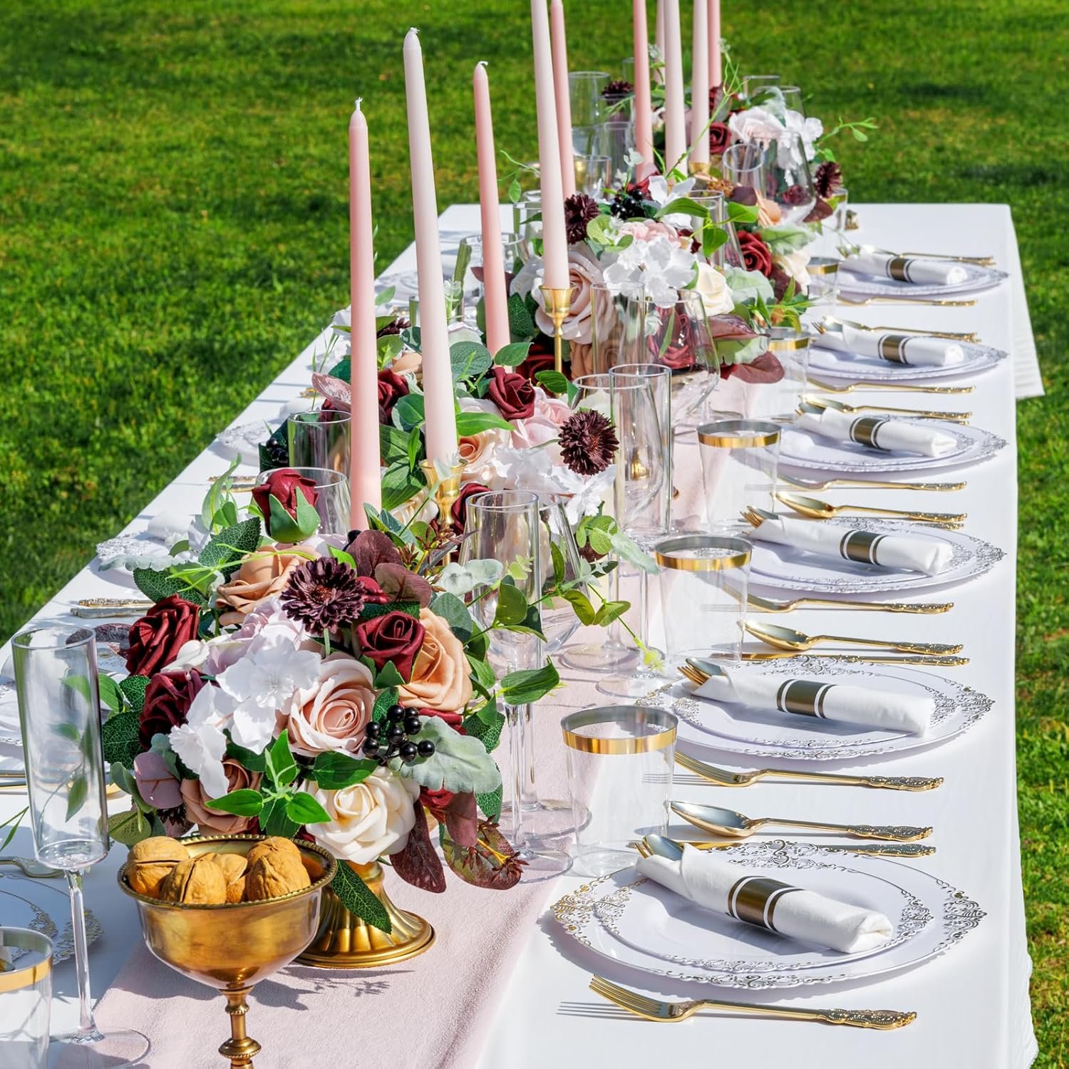 Wholesale 350PCS Gold Plastic Dinnerware Sets for 50 Guests - 100 Plates 150 Silverware 50 Cups 50 Napkins Wedding Party Supplier