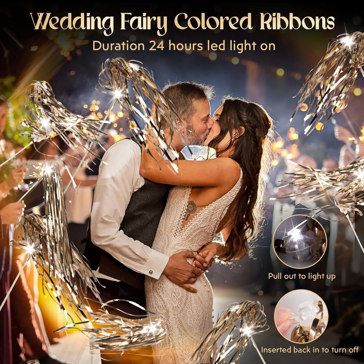 Wholesale 100 pcs LED Light Up Tinsel Wedding Wands Streamers for Wedding Send Off Greeting Birthdays Christmas Cheerleading (Champagne) Supplier