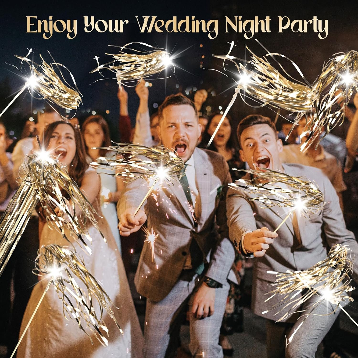 Wholesale 100 pcs LED Light Up Tinsel Wedding Wands Streamers for Wedding Send Off Greeting Birthdays Christmas Cheerleading (Champagne) Supplier