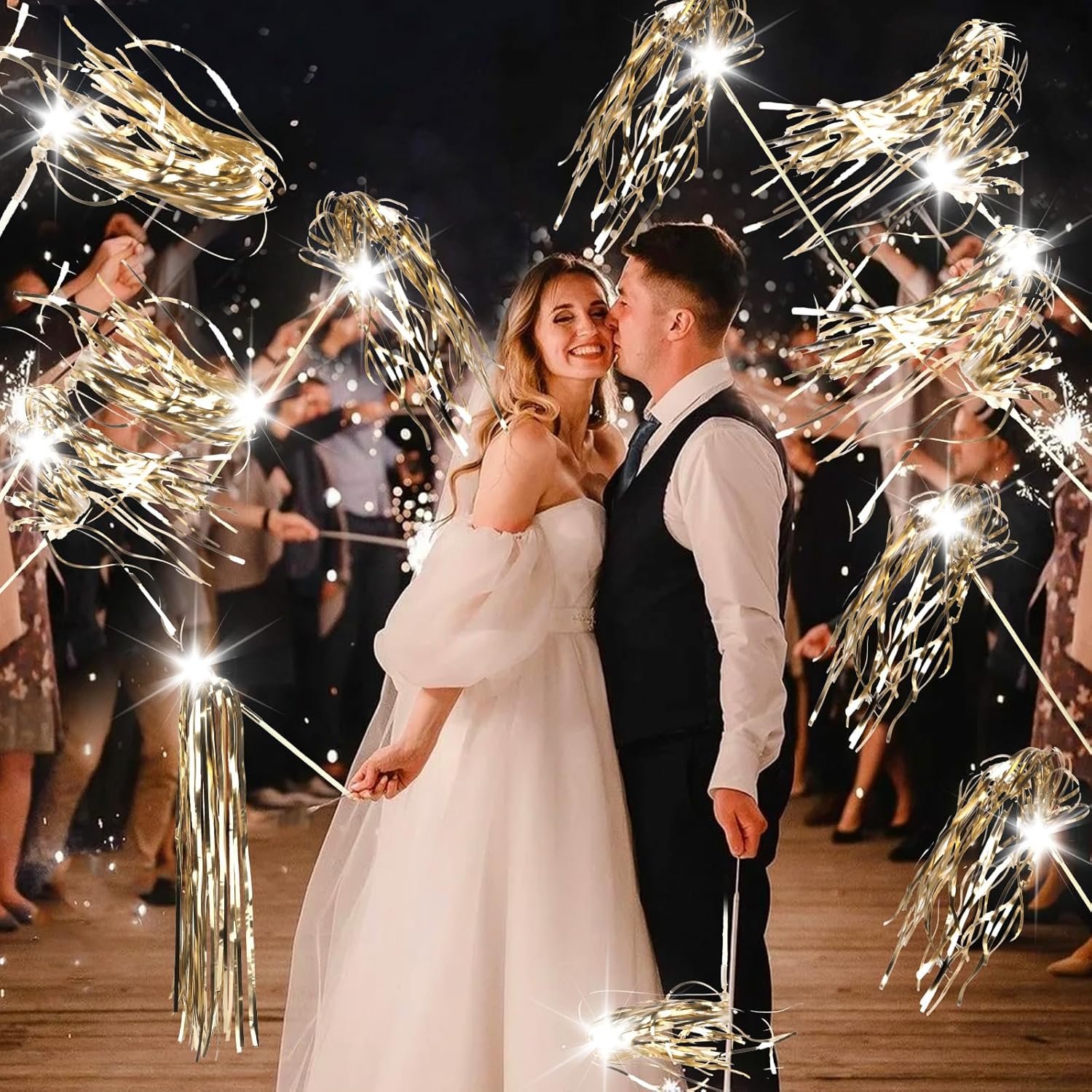 Wholesale 100 pcs LED Light Up Tinsel Wedding Wands Streamers for Wedding Send Off Greeting Birthdays Christmas Cheerleading (Champagne) Supplier