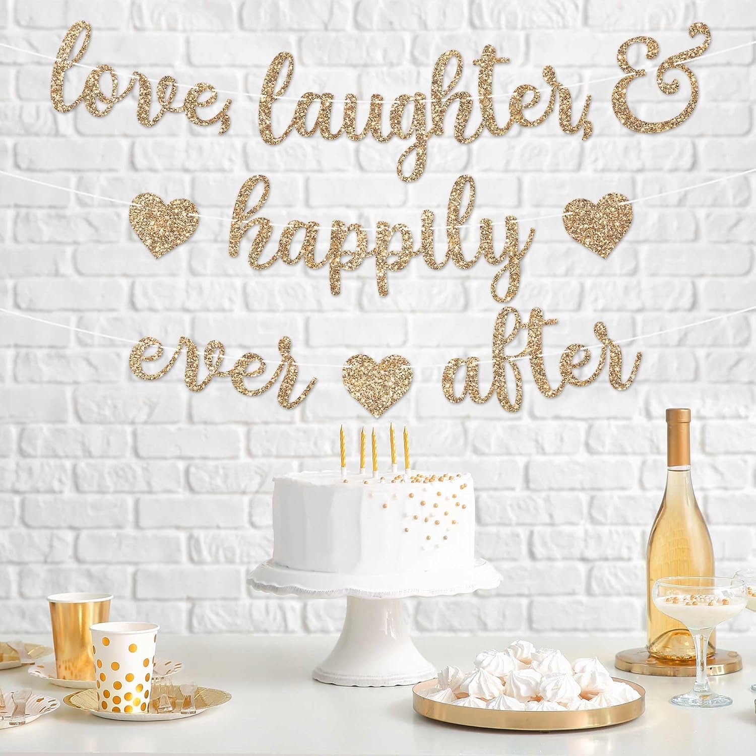Wholesale Pre-Strung Gold Glitter Love Laughter & Happily Ever After Banner 8 ft Garland NO DIY Bachelorette Wedding Bridal Engagement Party Supplier Wholesale Pre-Strung Gold Glitter Love Laughter & Happily Ever After Banner 8 ft Garland NO DIY Bachelorette Wedding Bridal Engagement Party Supplier