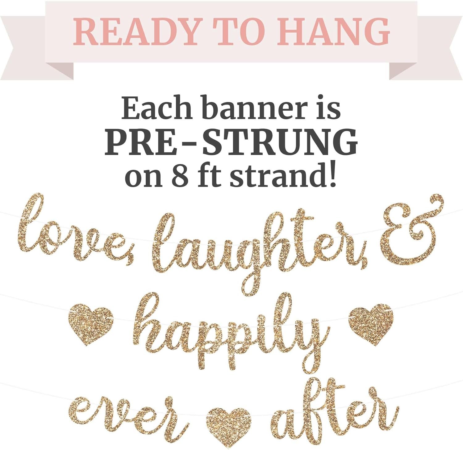 Wholesale Pre-Strung Gold Glitter Love Laughter & Happily Ever After Banner 8 ft Garland NO DIY Bachelorette Wedding Bridal Engagement Party Supplier Wholesale Pre-Strung Gold Glitter Love Laughter & Happily Ever After Banner 8 ft Garland NO DIY Bachelorette Wedding Bridal Engagement Party Supplier