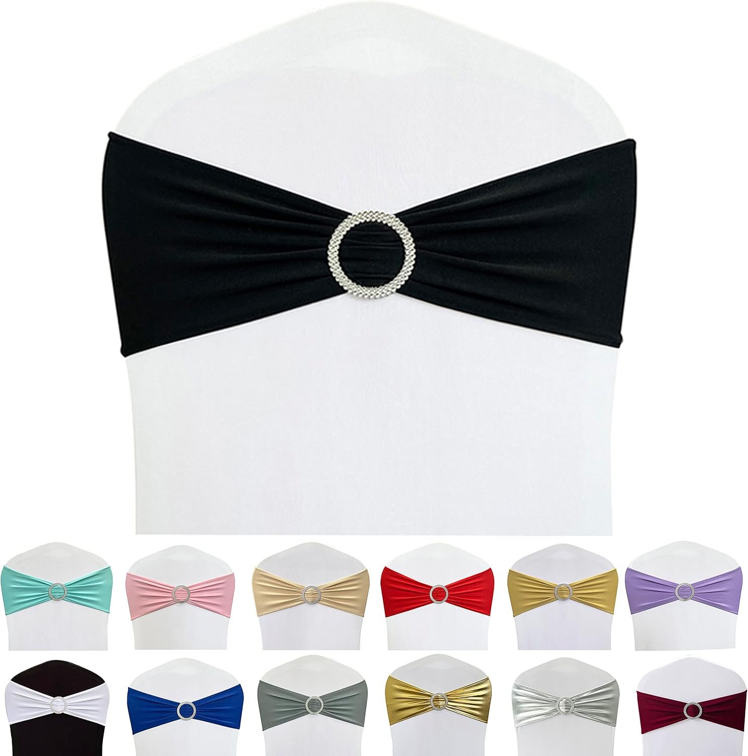 Wholesale 50PCS Spandex Stretch Chair Sashes Ties Bows with Buckle Slider Wedding Party Banquet Decoration Black Supplier