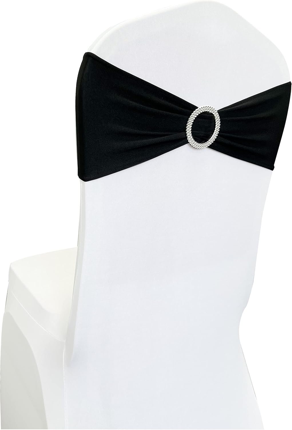 Wholesale 50PCS Spandex Stretch Chair Sashes Ties Bows with Buckle Slider Wedding Party Banquet Decoration Black Supplier
