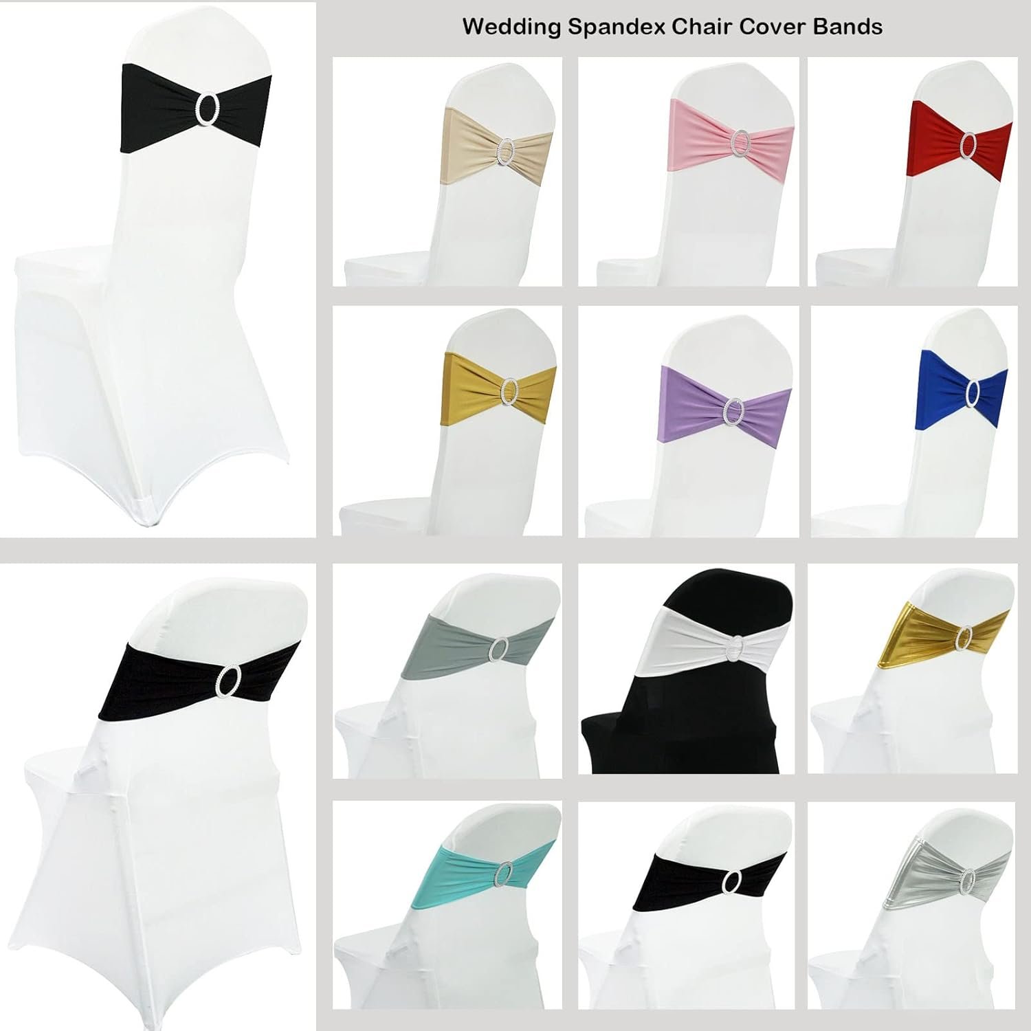 Wholesale 50PCS Spandex Stretch Chair Sashes Ties Bows with Buckle Slider Wedding Party Banquet Decoration Black Supplier