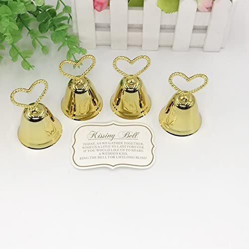 Wholesale 10 PCS Golden Kissing Bells Table Card Holders Place Name Photo Holders Party Favors Wedding Decorations Supplier