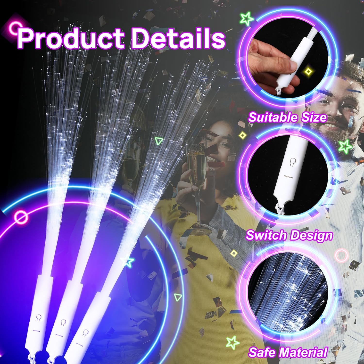 Wholesale 64 Pcs White Fiber Optic LED Glow Wands Flashing Light Up Sticks 3 Modes Wedding Party Baby Shower Birthday Supplies Supplier