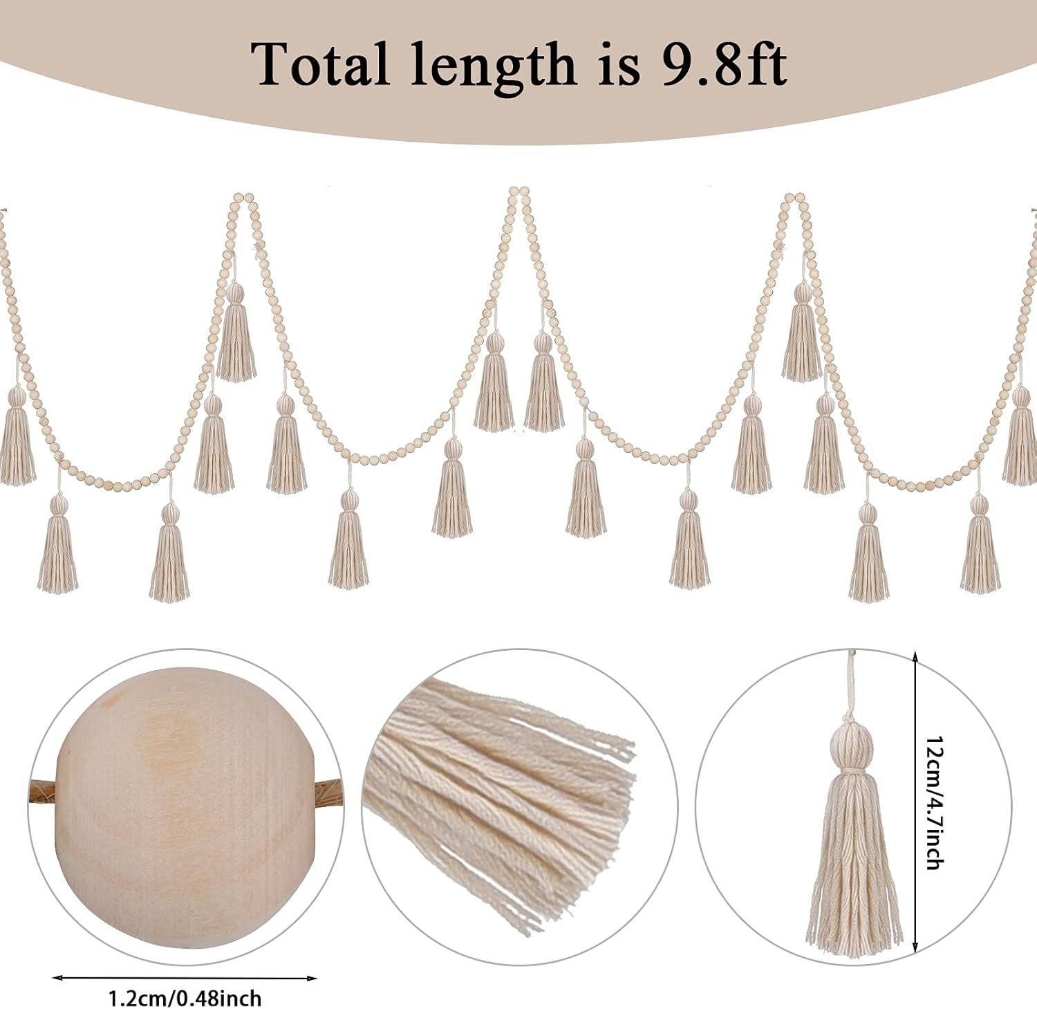 Wholesale 9.8ft Boho Macrame Tassel Wooden Bead Garland Banner Classroom Decor Wall Hanging Farmhouse Rustic Country Holiday Decoration Classic Color Supplier