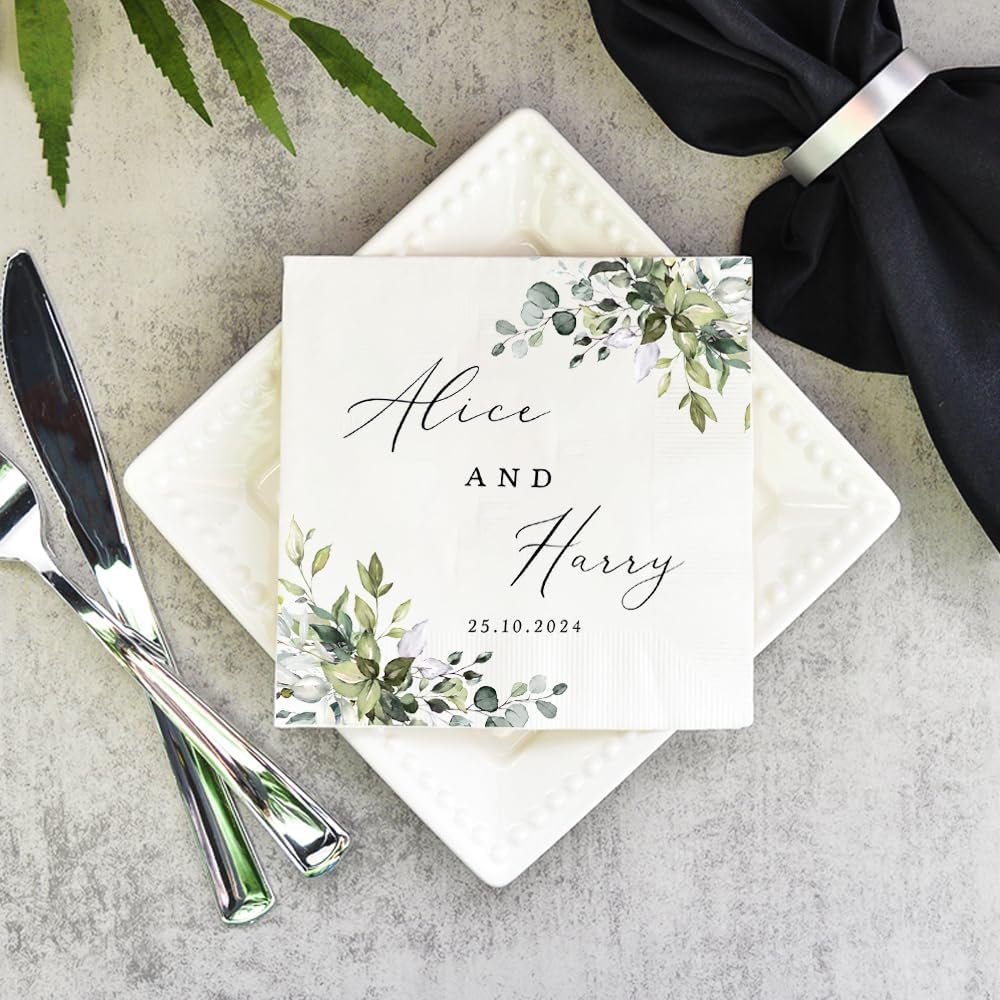 Wholesale Custom Printed Cocktail Napkins Personalized Wedding Bridal Shower Couple Name Engagement Party Decor Supplier