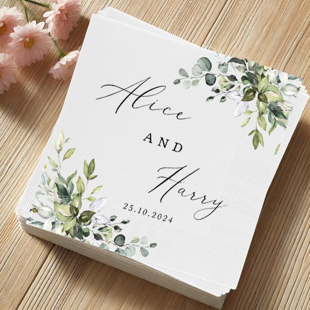 Wholesale Custom Printed Cocktail Napkins Personalized Wedding Bridal Shower Couple Name Engagement Party Decor Supplier