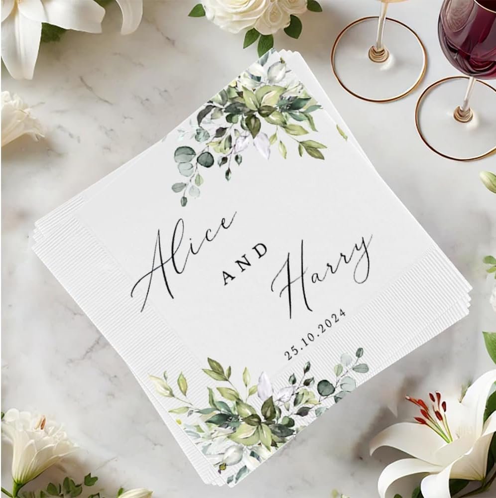 Wholesale Custom Printed Cocktail Napkins Personalized Wedding Bridal Shower Couple Name Engagement Party Decor Supplier