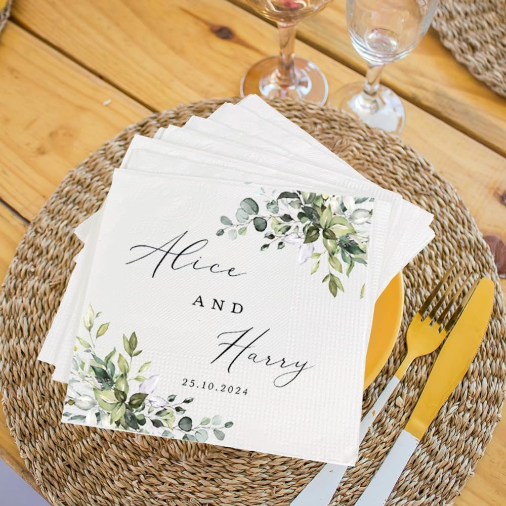 Wholesale Custom Printed Cocktail Napkins Personalized Wedding Bridal Shower Couple Name Engagement Party Decor Supplier