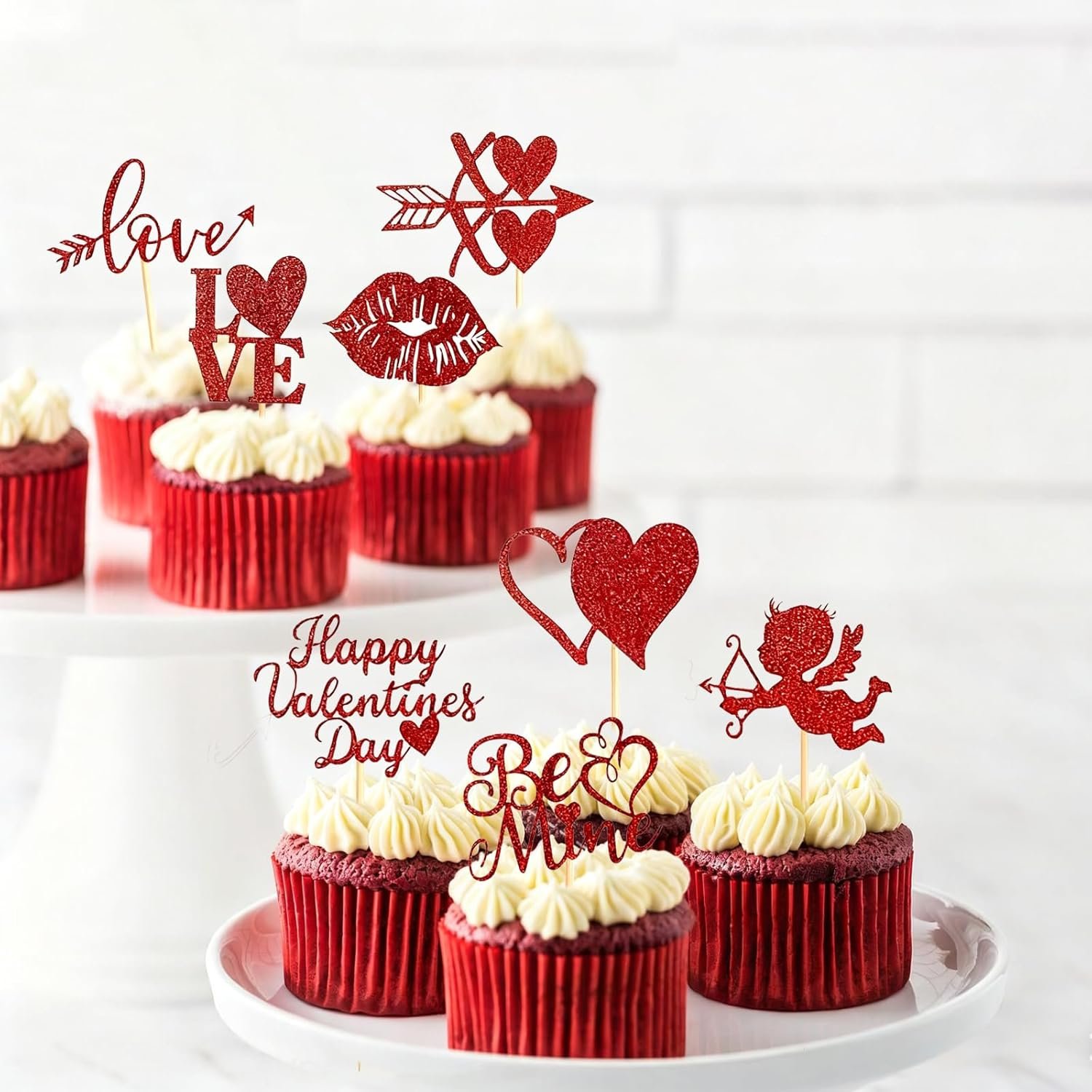 Wholesale 60 Pcs Glitter Cupid Love Heart Lip Kiss Me Be Mine XOXO Valentine Cupcake Toppers Picks for Wedding Party Cake Decorations Red Supplier Wholesale 60 Pcs Glitter Cupid Love Heart Lip Kiss Me Be Mine XOXO Valentine Cupcake Toppers Picks for Wedding Party Cake Decorations Red Supplier