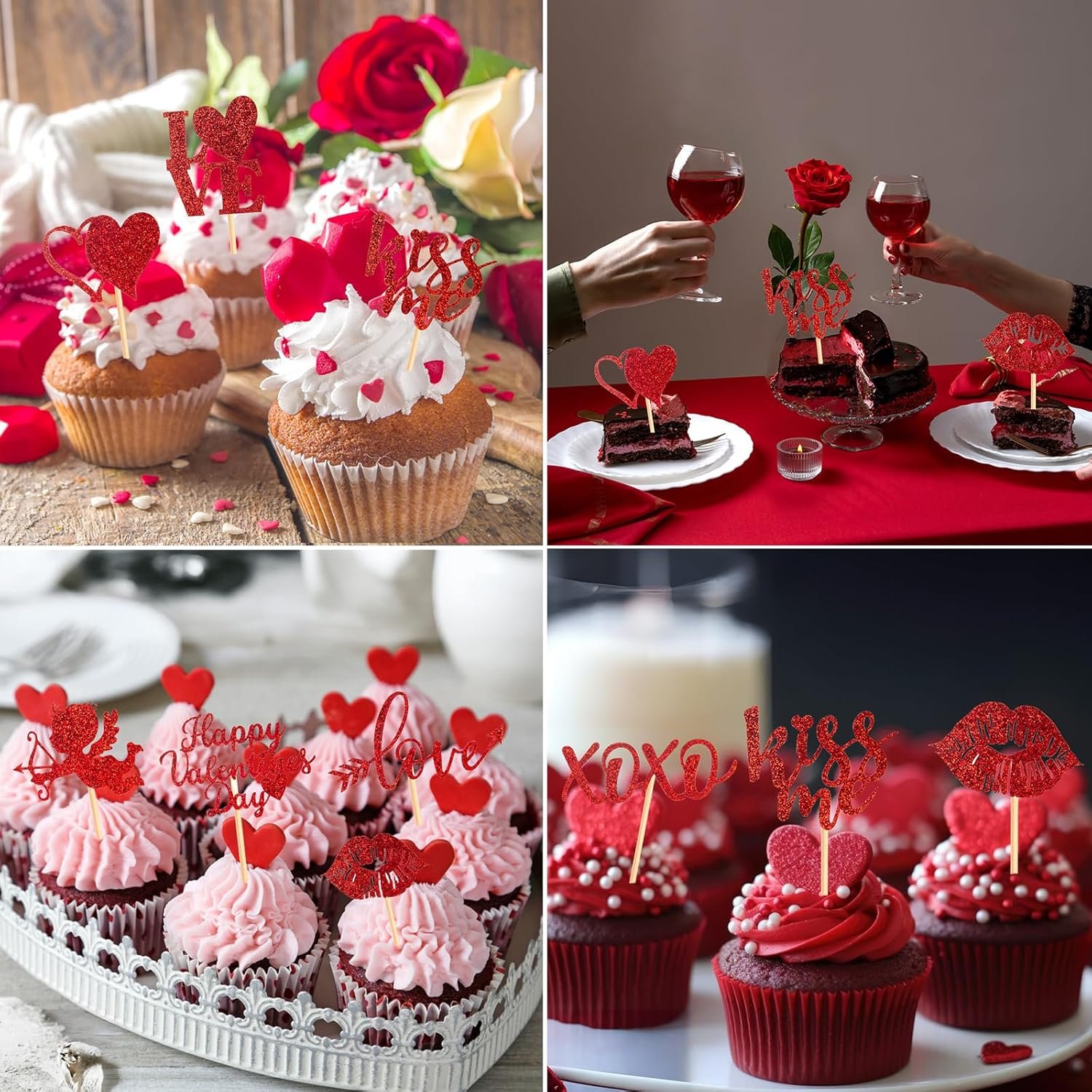 Wholesale 60 Pcs Glitter Cupid Love Heart Lip Kiss Me Be Mine XOXO Valentine Cupcake Toppers Picks for Wedding Party Cake Decorations Red Supplier Wholesale 60 Pcs Glitter Cupid Love Heart Lip Kiss Me Be Mine XOXO Valentine Cupcake Toppers Picks for Wedding Party Cake Decorations Red Supplier