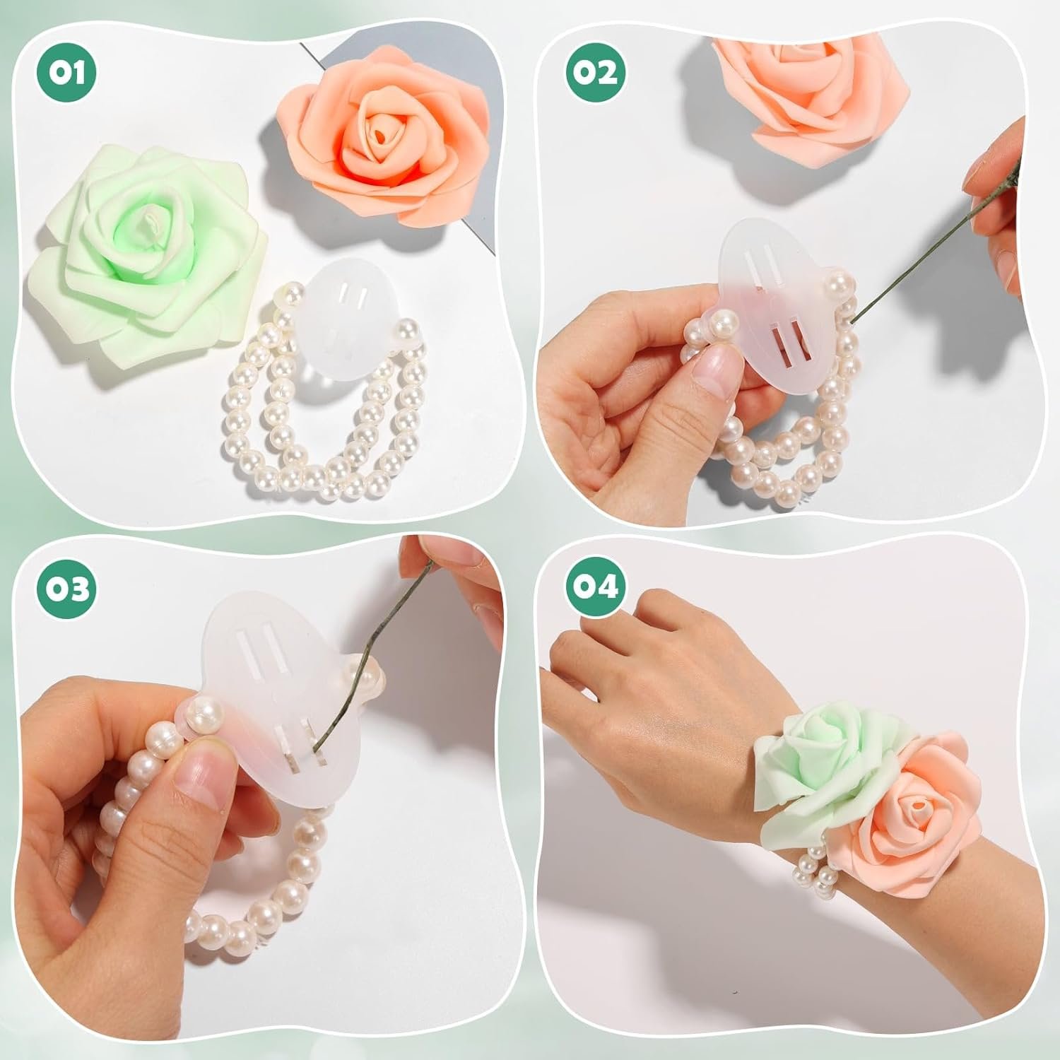 Wholesale Floral Tape Floral Wire Arrangement Tool Kit Green Tape Wire Boutonniere Flower Pins Cutter White Ribbon Elastic Pearl Wrist Corsage Bands for Bouquets Supplier