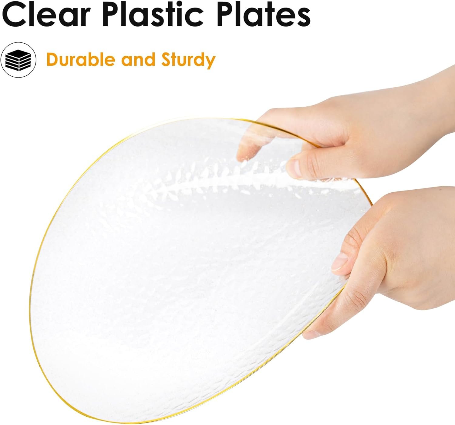 Wholesale 100PCS Clear Plastic Plates Gold Rim 50pcs 10” Dinner Plates 50pcs 7” Dessert Plates Disposable Heavy Duty for Parties Weddings Birthdays Supplier