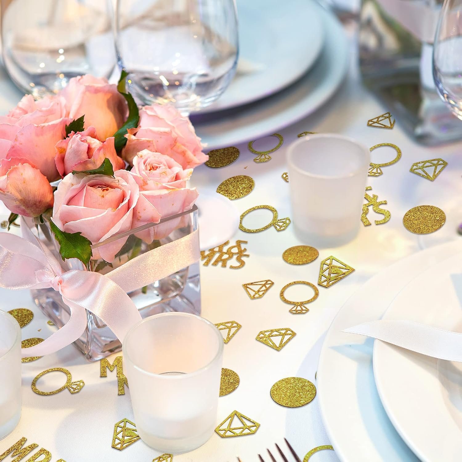 Wholesale 220 Pieces Gold Mr and Mrs Wedding Table Confetti Diamond Ring Circle Dots Glitter Supplier