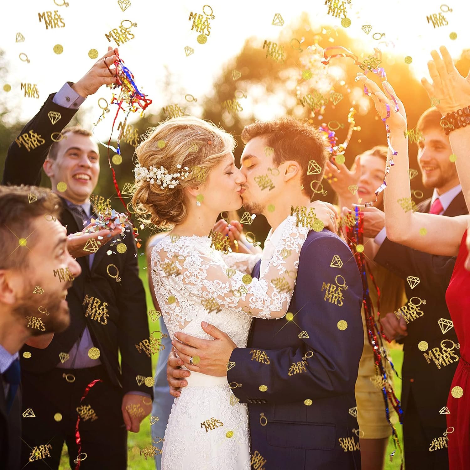 Wholesale 220 Pieces Gold Mr and Mrs Wedding Table Confetti Diamond Ring Circle Dots Glitter Supplier